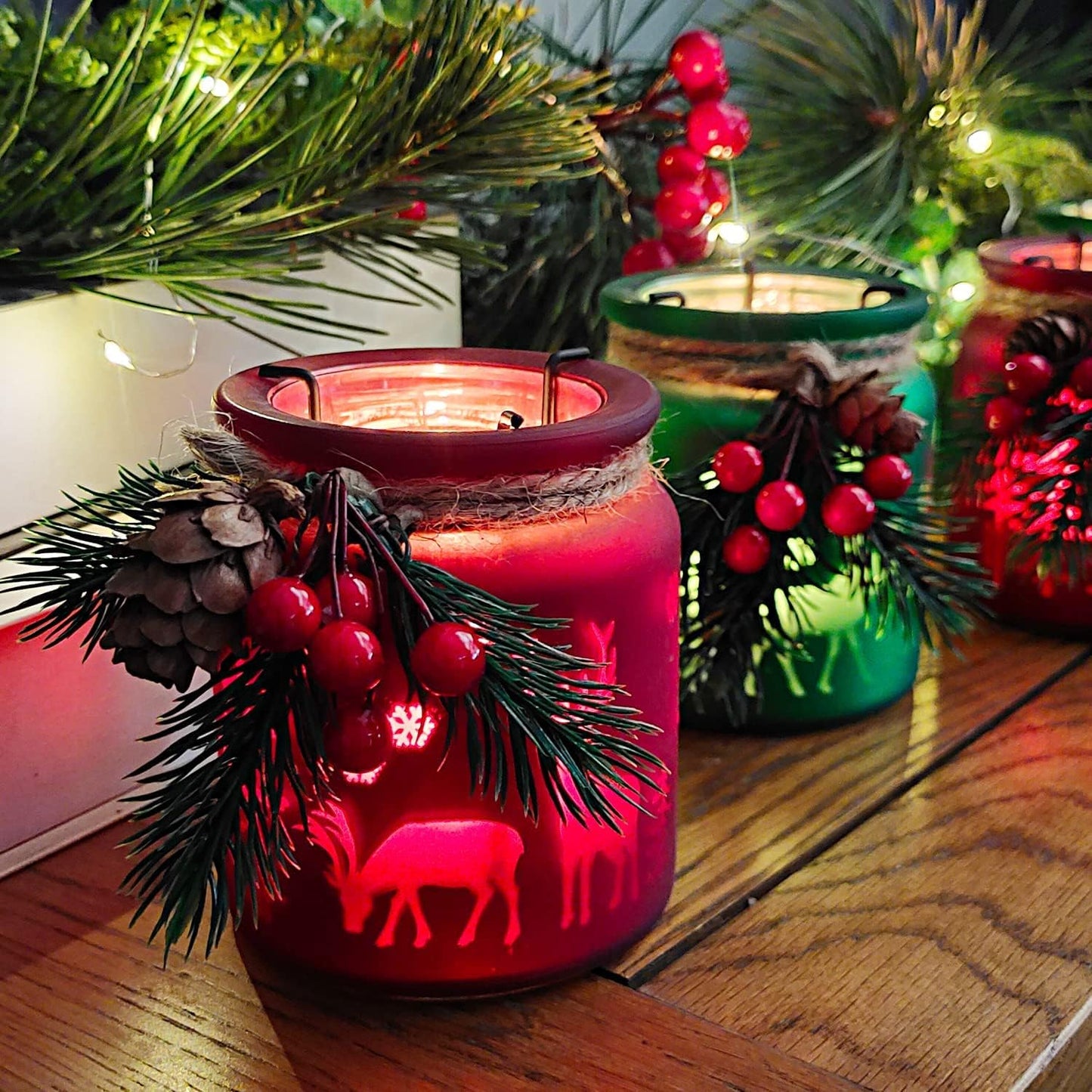 SHMILMH Christmas Candle Holders - Set of 6 Glass Tealight Votive Holders for Festive Table Centerpieces | Red & Green