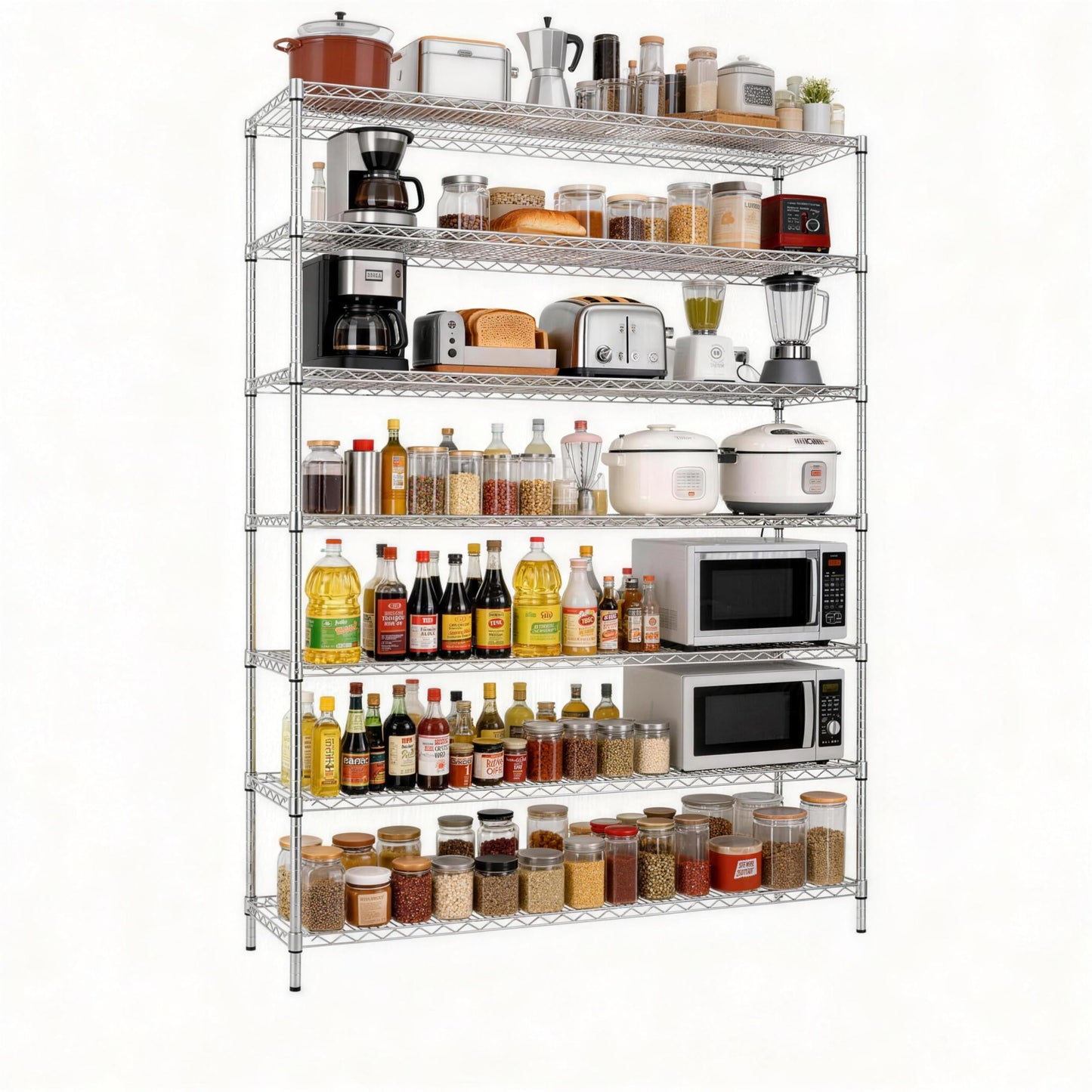 Finnhomy 4200LBS 7-Tier Wire Shelving Unit Adjustable Steel Wire Rack, 18x60x80.2 Inches 7 Shelves Metal Rack, Pantry Shelves for Storage, Metal Garage Shelving with 1" Poles, NSF Certified, Chrome