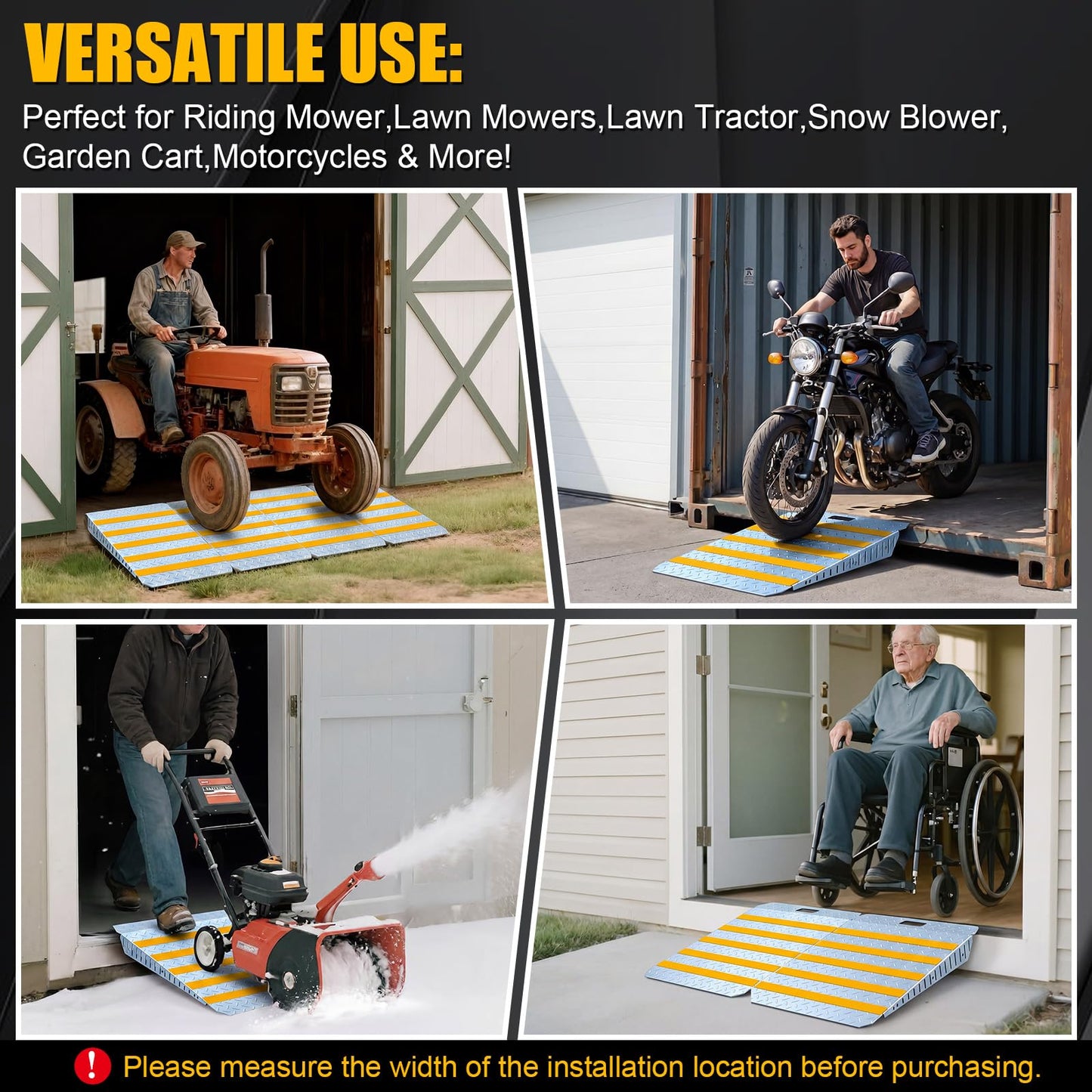 Otoolling 29" x 48" Heavy-Duty Shed Ramp for Riding Mower, Loading Ramps for Sheds Garage Threshold Doorway Lawn Mowers Tractor Snow Blower Wheelchairs Garden Cart, Anti-Slip Punch Plate