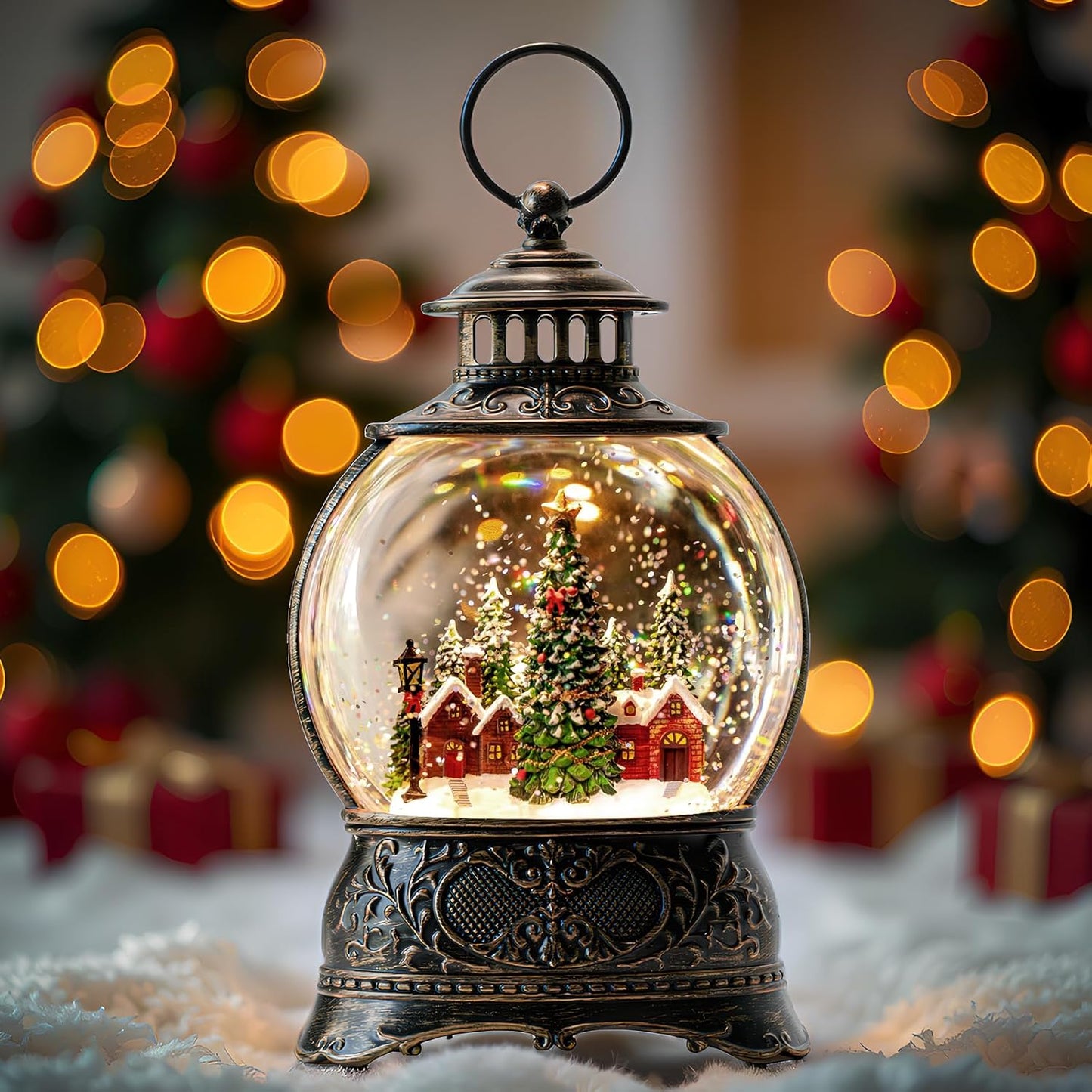 Regine Switzerland Christmas Snow Globe Lantern - Musical Lighted Decoration with Timer & USB/Battery Operated