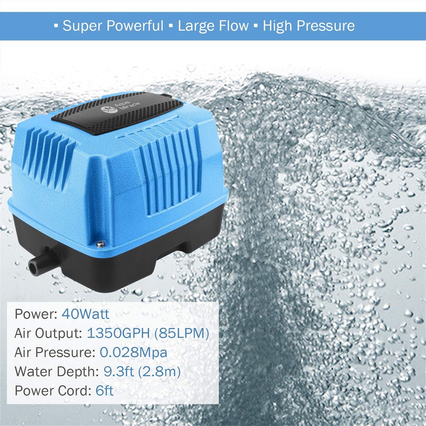 AquaMiracle Linear Air Pump AP80 for Pond Aeration, 1350GPH Septic Air Pump Pond Aerators for Outdoor Ponds, Hydroponic, Waste Treatment, Aquarium, Fish Farm, Seafood Restaurant
