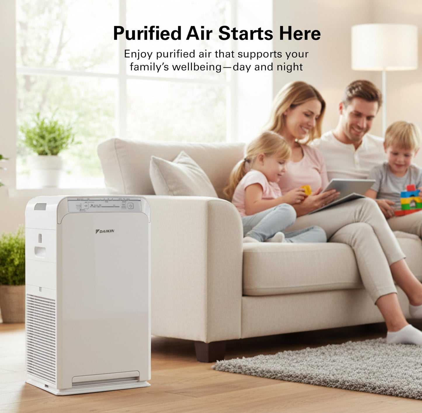 Daikin Room Air Purifier Bundle, HEPA Air Purifier with Pre-filter, Carbon, and UVC LED Light Filtration, Zero Ozone, CARB Certified, Includes 2 Purifiers and 2 sets of Replacement Filters