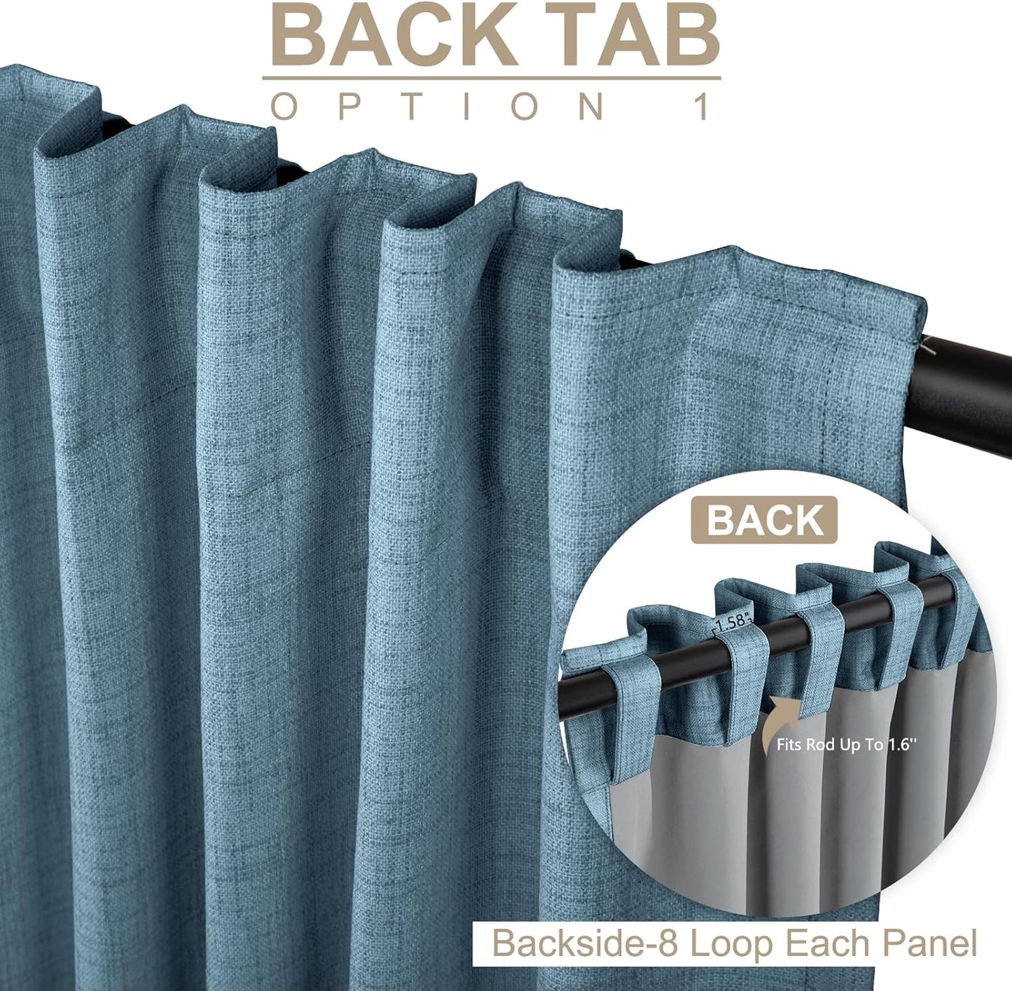 Skiennix 100% Blackout Linen Curtains - Thermal Insulated Drapes for Bedroom | 2 Panels Set, 50" W x 84" L, Stone Blue
