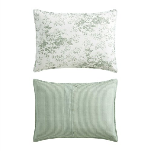 Laura Ashley - Full/Queen Comforter Set, Premium Cotton Bedding with Matching Shams & Bonus Decorative Pillow Covers, Floral Home Decor, Oeko-Tex Certified (Toile Delight Green, Full/Queen)