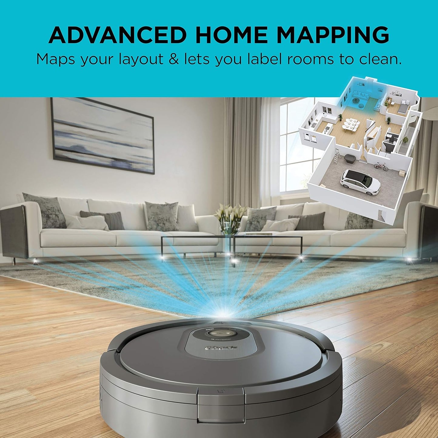 Shark AI Robot Vacuum - Smart Mapping & Scheduling for Pet Hair | Black/Silver (RV2001)