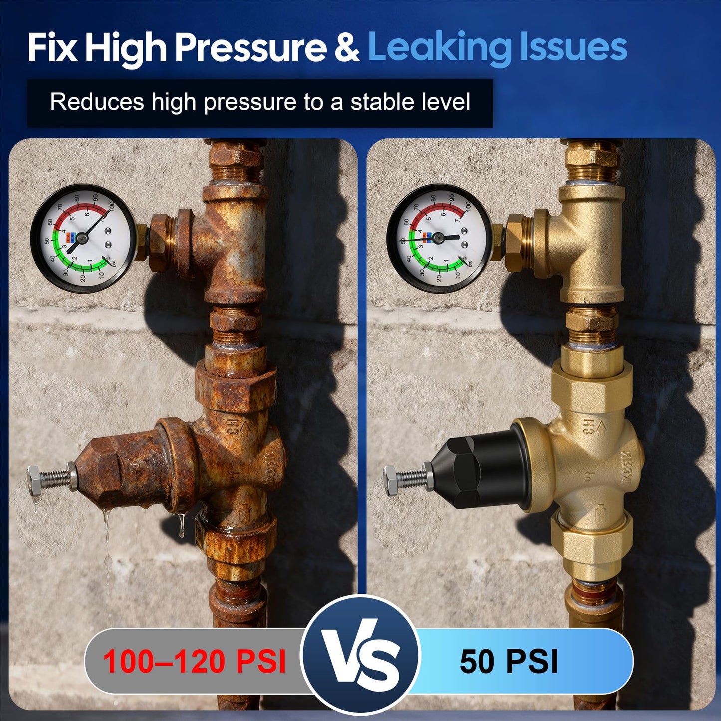 1-NR3XLDU 1" Pressure Reducing Valve with Double Union FNPT Connection Replace Zurn Wilkins Water Pressure Regulator for Home, Adjustable 15–75 PSI for Residential Main Water Lines