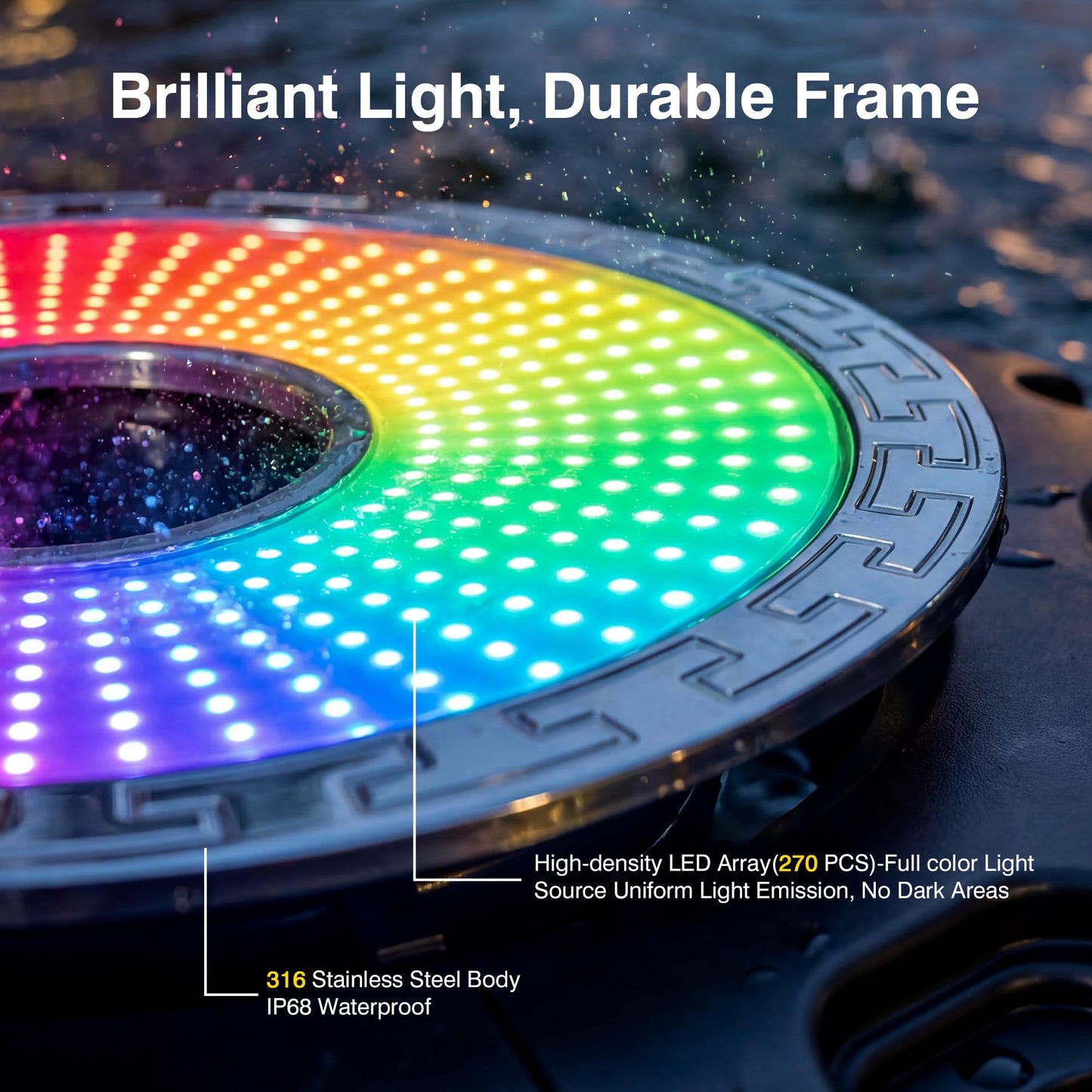 Pond Fountain Aerator Lights, RGB LED Color-Changing Aerator Floating Fountain Light, AC 120V, 100ft Cable with Controller, APP & Remote Control, Compatible with Most Pond Aerators (Pump Not Included)