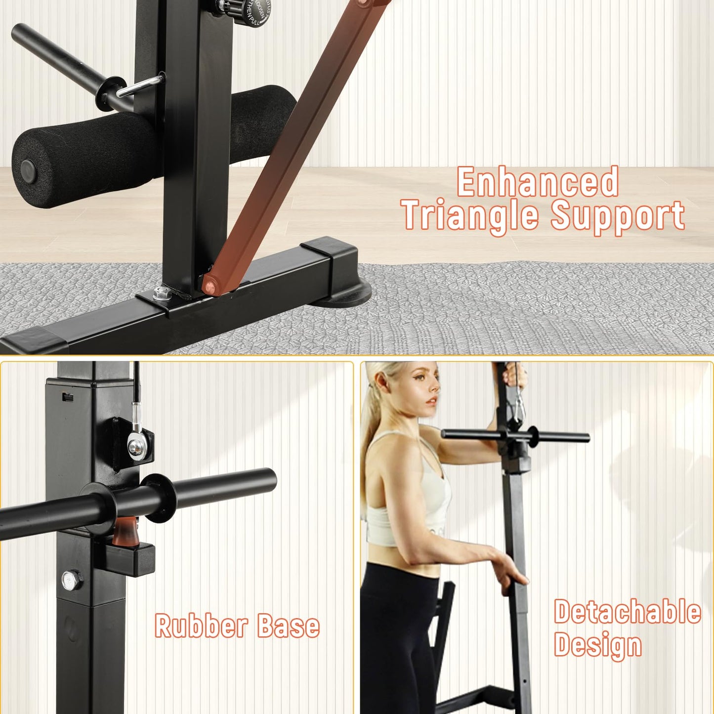 MAIDOMA 1500LB 8 IN 1 Weight Bench with Lat Pulldown and Leg Extension/Curl, Foldable Bench Press with Preacher Curl & Squat Rack, Workout Benches with Safety Bar Catches for Home Gym