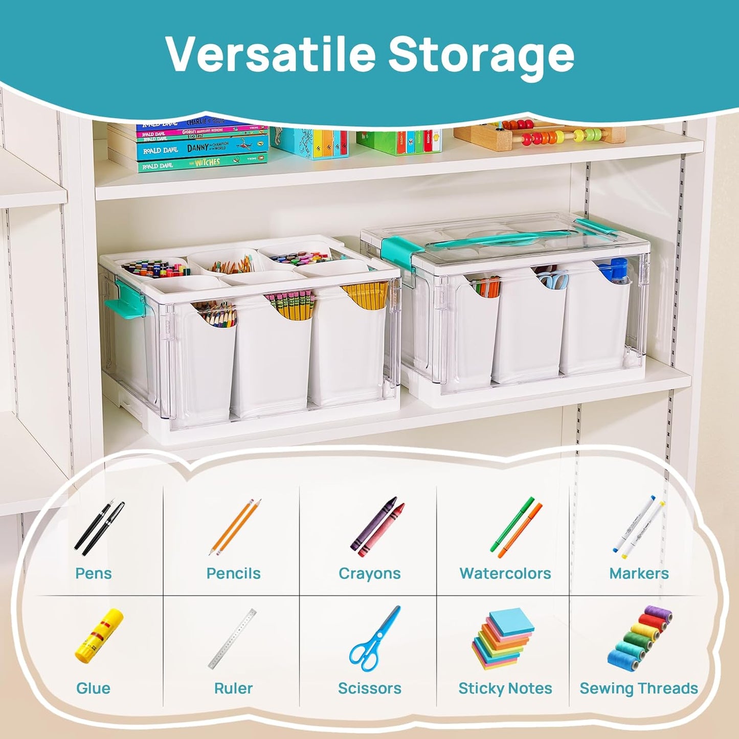 Vtopmart 24 QT Clear Plastic Craft Organizer - Art Supply Storage Box with 6 Detachable Inserts