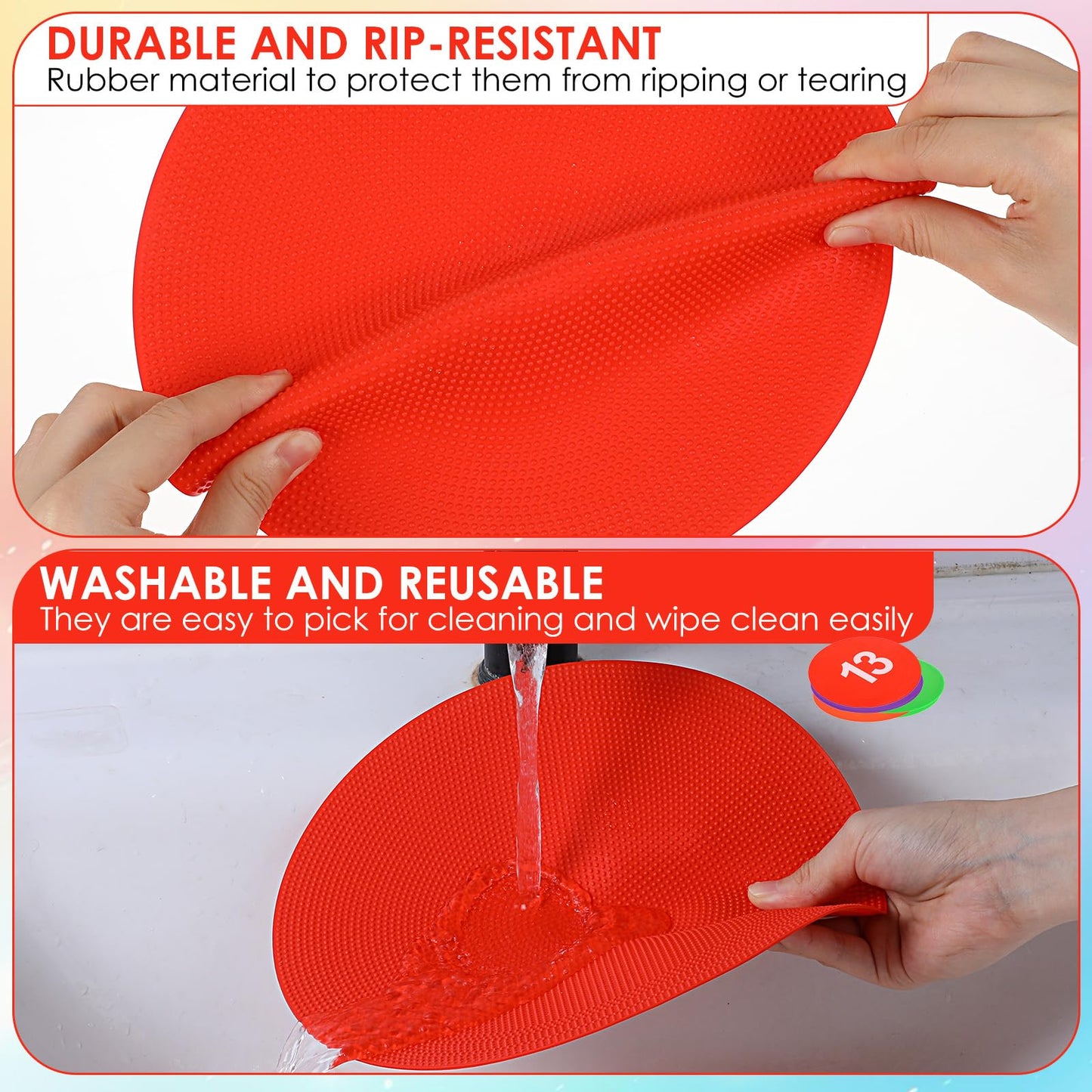 Douaowoc 24 Pieces 9 Inch Poly Spots, Anti-Slip Spot Markers Floor Spots, Waterproof Flat Filed Cones Poly Dots for Agility Drills, Basketball, Football Training, Sport Activities and Exercise