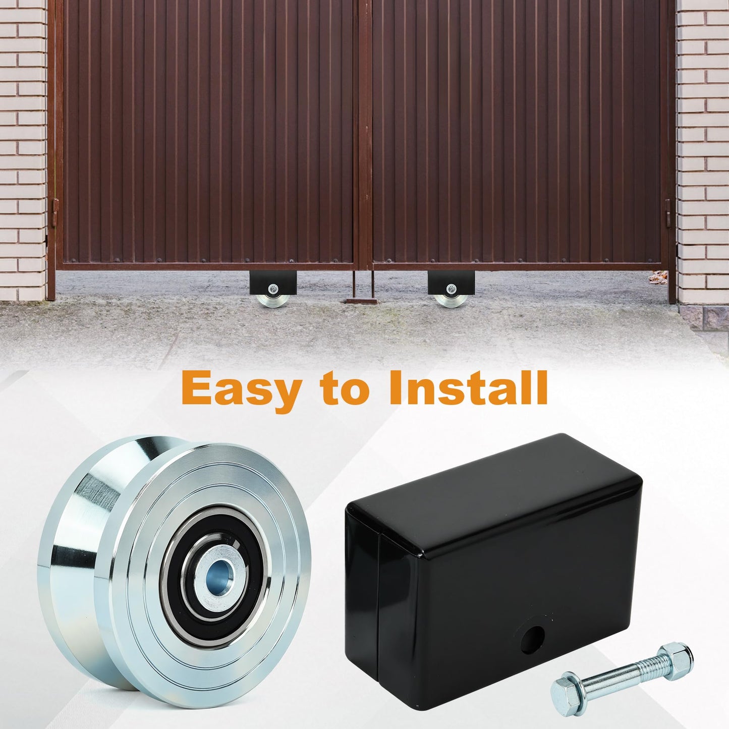 2 Sets 4'' V-Groove Sliding Gate Wheels with Welded Bracket Box, Heavy Duty Inverted V Tracks Sliding Gate Rollers, Double Sealed Bearing 3000 Lbs Capacity