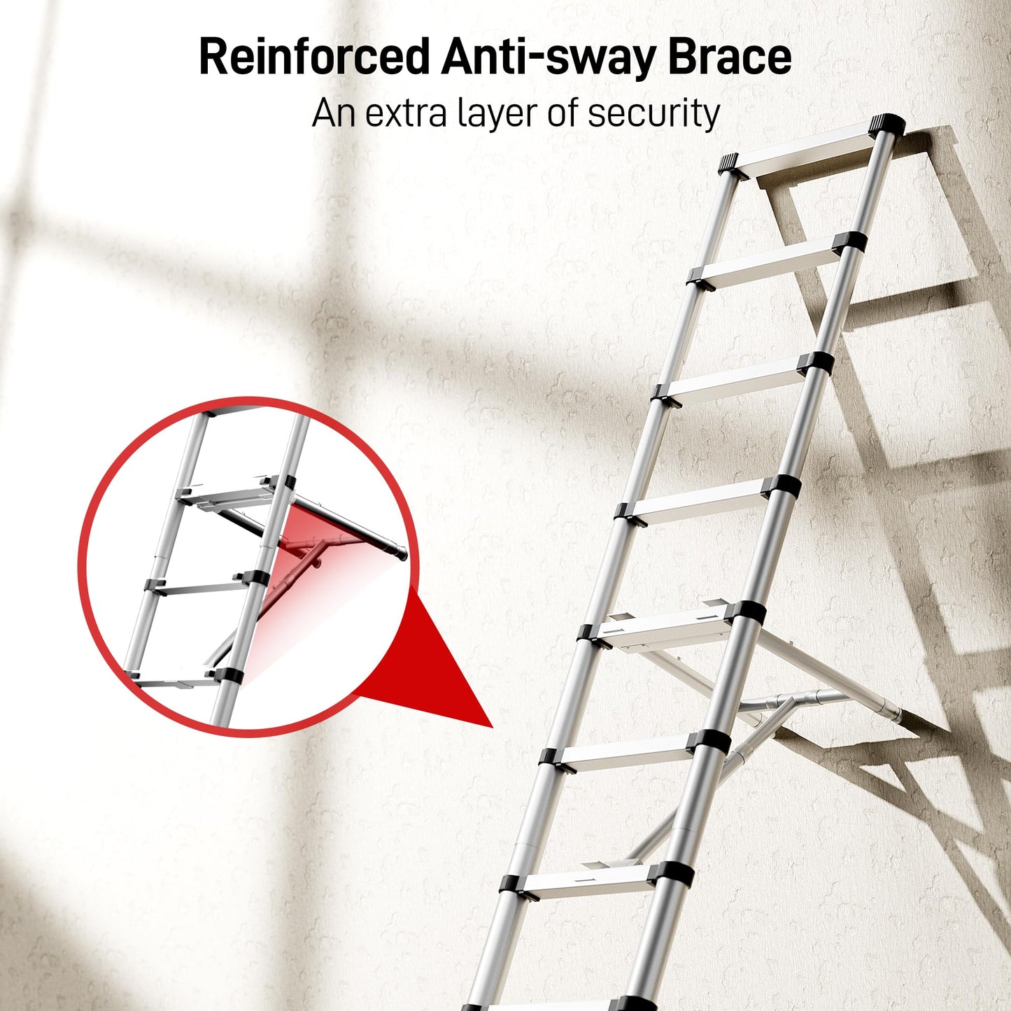 SEEKNEW Telescoping Ladder, 16.5 FT Aluminum Extension Ladder, 330 lbs Capacity with Triangular Stabilizers, Portable Collapsible Ladder for Roof, Home and RV; Silver