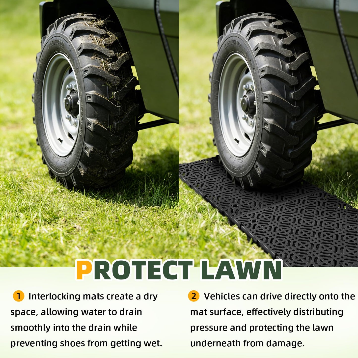 15PCS 15.7 x 15.7in Heavy Duty Ground Protection Mats Drive on Lawn Grates Grid Parking Pavers,Drain Interlocking Non-Slip Floor Mat,6613 lb Load for Gravel Grid Rv Parking Pad Permeable Pavers-Black