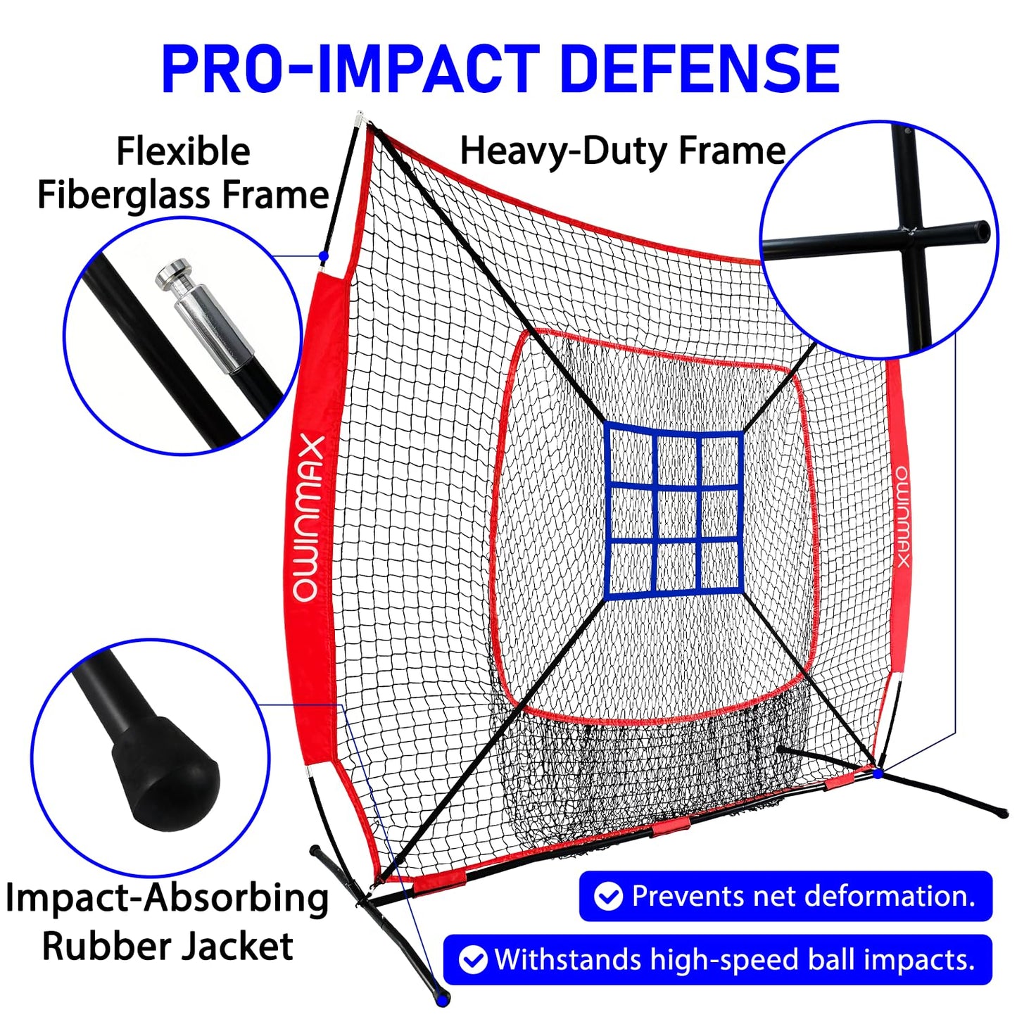 OwinMax 7x7 ft Baseball Softball Practice Net with The Detachable Bow Frame for Batting, Hitting, Pitching, Portable Baseball Practice Net with Carry Bag, Great for All Levels