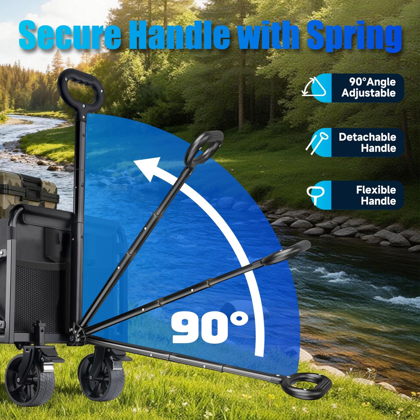 Collapsible Wagon Cart Foldable with Wheels - 360LBS Large Heavy Duty Folding Utility Wagon with All-Terrain Wheels & Brakes for Shopping Garden Beach Camping, 2 Drink Holders/Lightweight/Black
