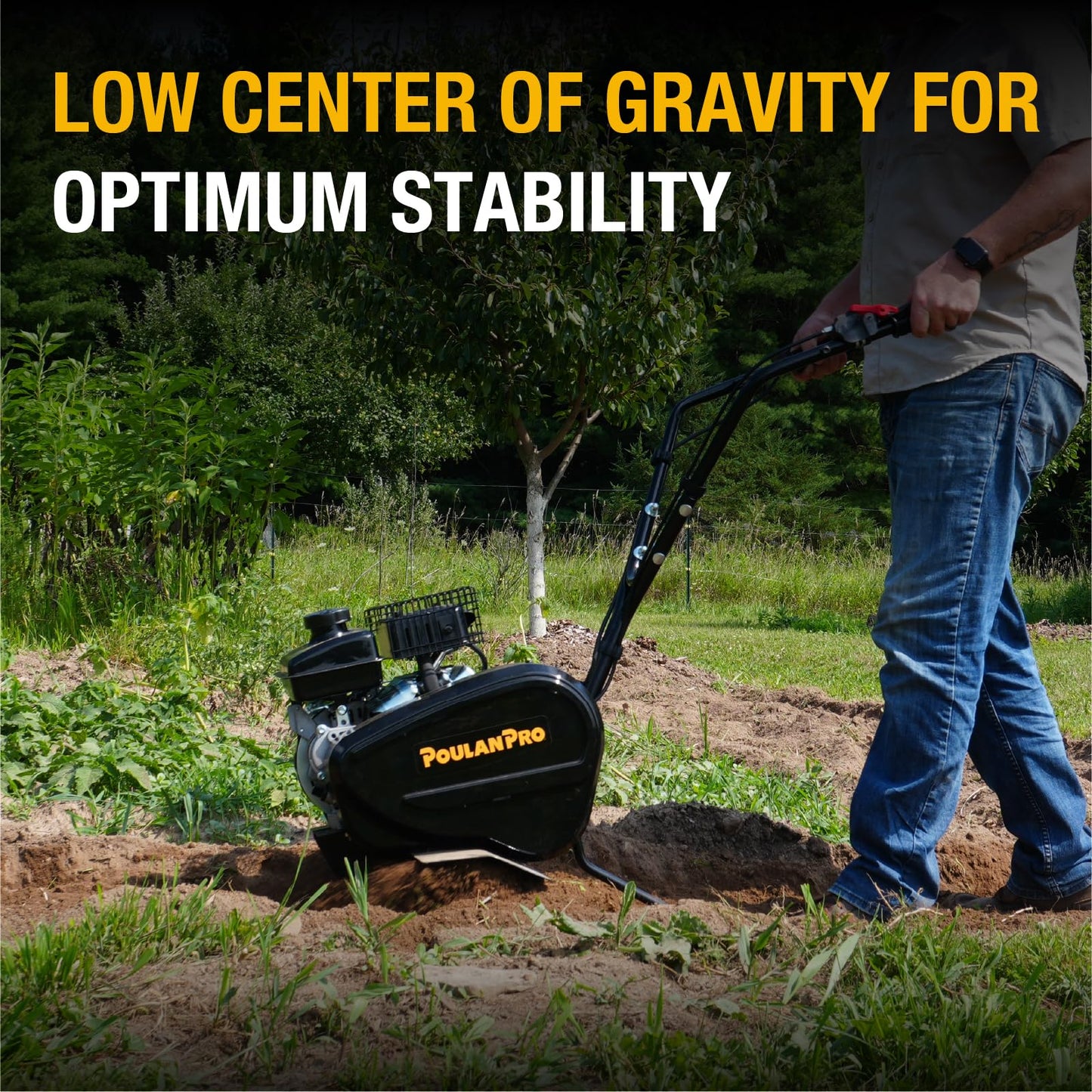 Poulan Pro 2 in 1 Gas Tiller, Front Tine Tiller Cultivator with 79 cc 4-Cycle Gas Engine, 9''-17'' Tilling Width Adjustable, Garden Tilller with Forged Steel Tines, Integrated Transport Wheels