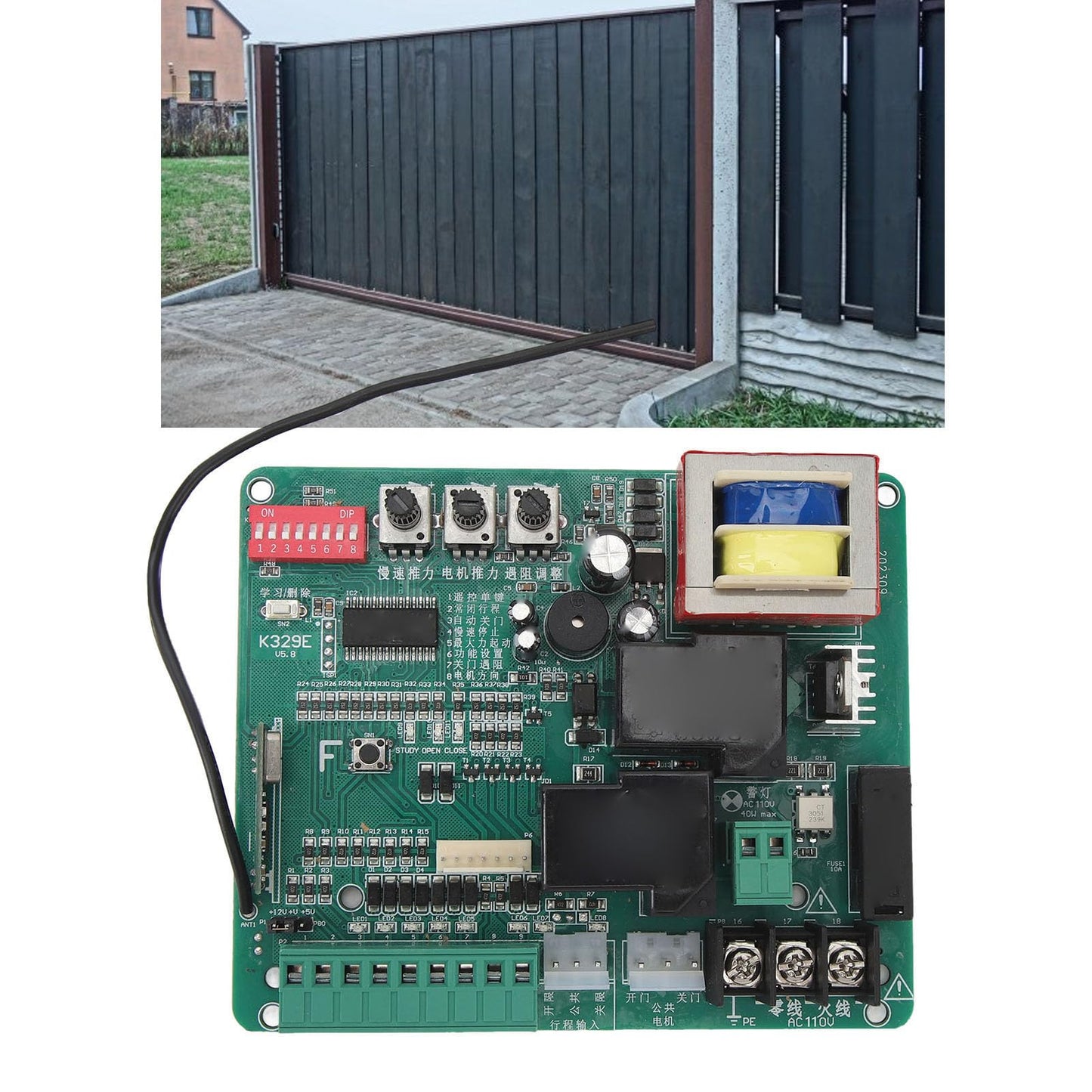 Control Board for Sliding Gate Opener Security Electronic Main Replacement Circuit Control Board with LED Indicators,Sensitive Sliding Gate Motor Control Board (110V)