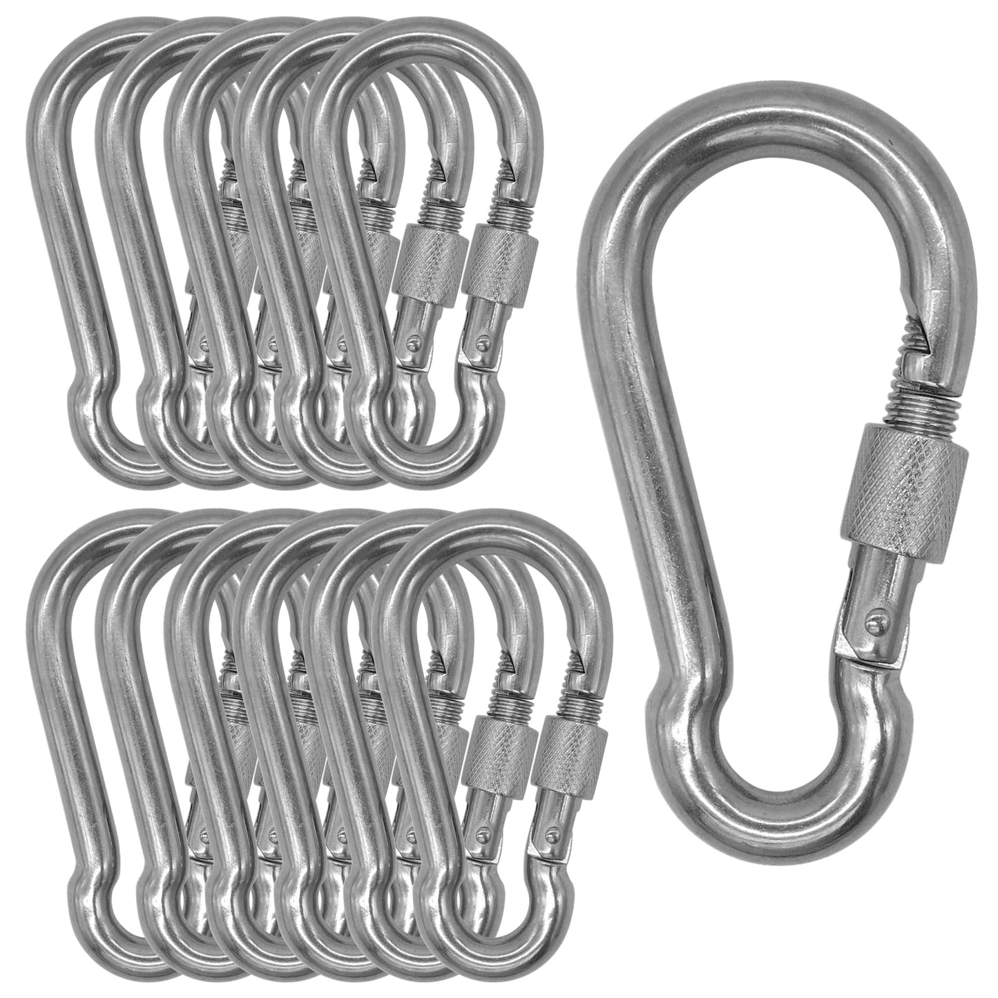 Outmate 304 Stainless Steel Carabiners -2 inch Heavy Duty, Durable & Rust-Free Clips for Gym, Swing, Dog Leashes, Hammocks, Keychains, and More(304,M5 with Screw,Pack of 12)