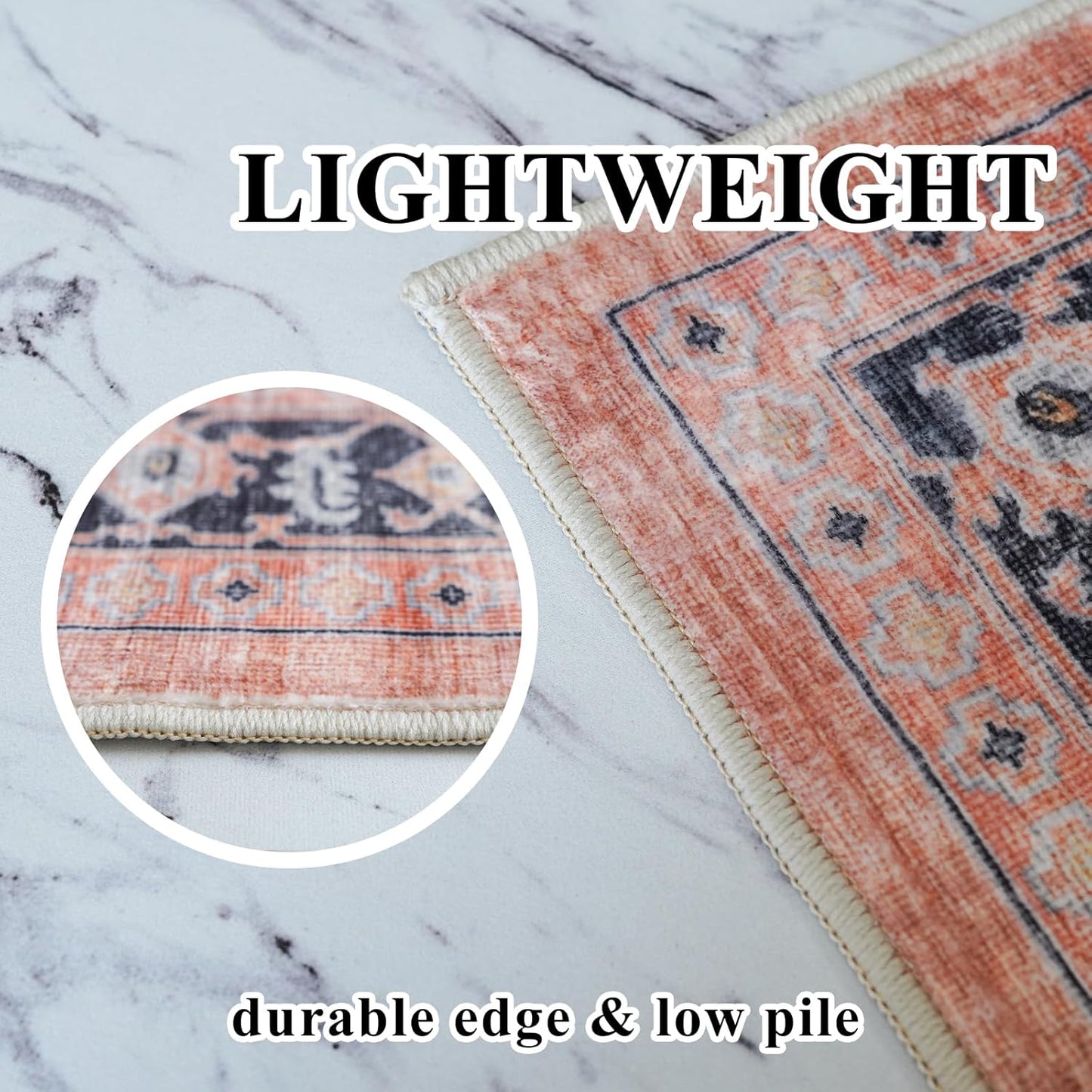 Skiennix Washable 2x3 Small Area Rug - Vintage Soft Non-Slip Carpet for Bedroom & Living Room (2x3, Orange)