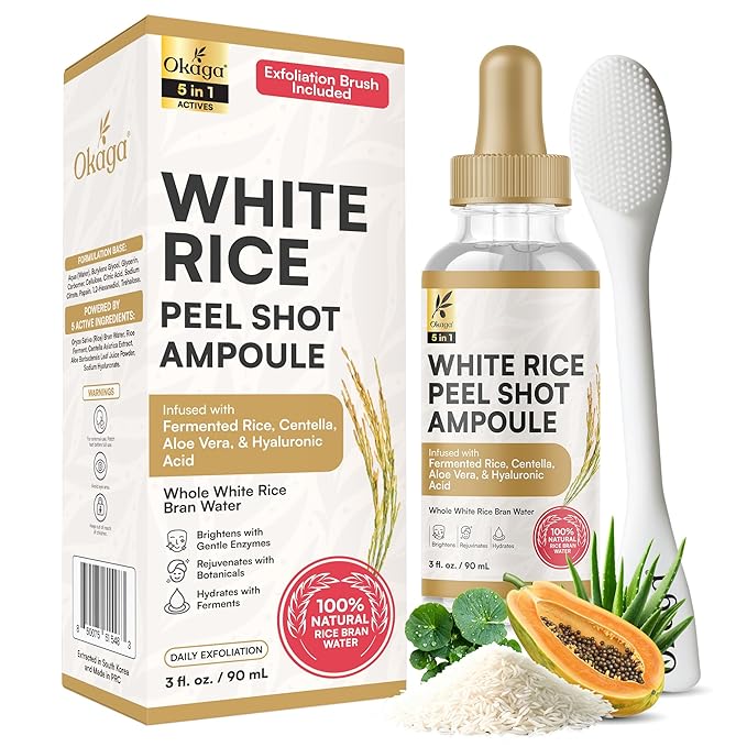 White Rice Peel Shot Ampoule, White Rice Exfoliant, Rice Exfoliator for Face & Soft Peel, Removes Dead Skin Cells for a Brighter, Softer & Hydrated Complexion, For All Skin Types, 90 mL