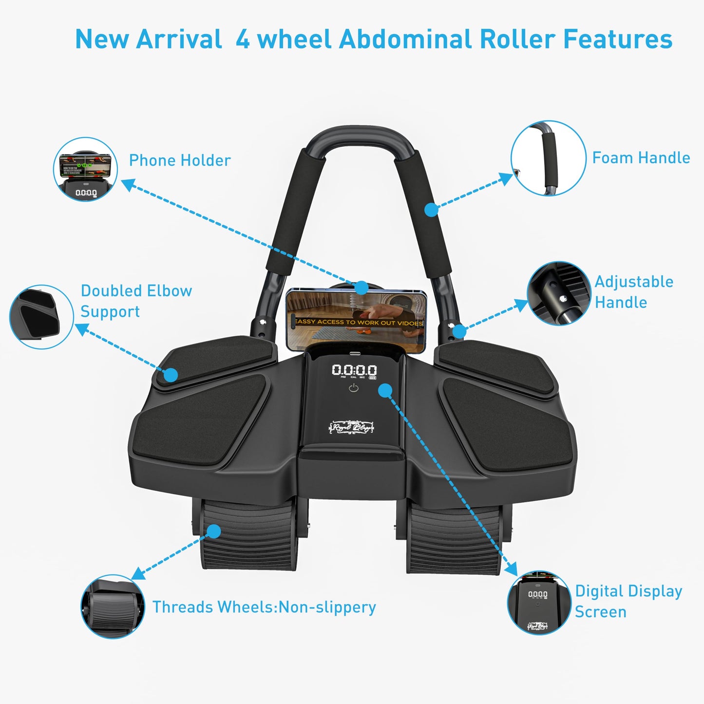 New Roller High-Performance Exercise Machine With Ab Roller Home Gym Equipment – 4 Wheels Ab Wheel Muscle Roller with Ideal Exercise Equipment for Home – Comfortable Elbow Support with Non-Slip Handles