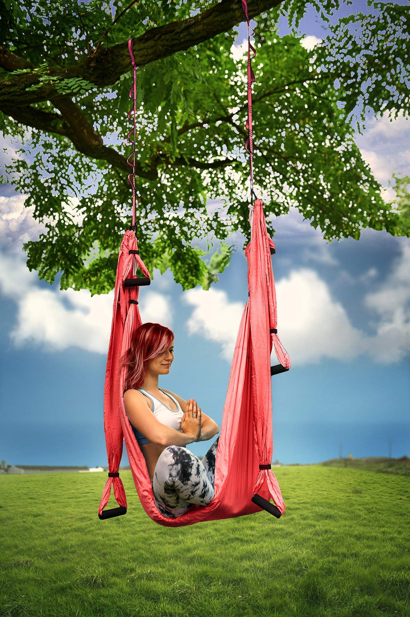 Yoga4You Aerial Yoga Swing Set - Yoga Hammock Hanging Swing - Aerial Sling Inversion Fly Kit - AcroYoga Inversion Tool - Antigravity Yoga Sling - Suspension Trapeze (Coral)