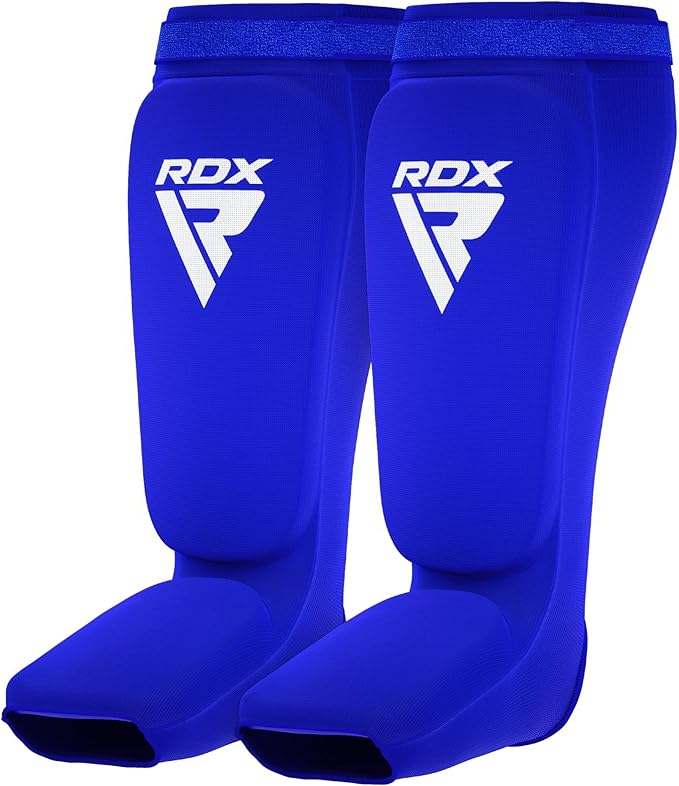 RDX Shin Guards Kickboxing Muay Thai, SATRA Approved, MMA Leg Instep Protection Pads, Sparring Training Martial Arts Boxing, Elasticated Padded Protector, Karate BJJ Taekwondo Gear, Men Women