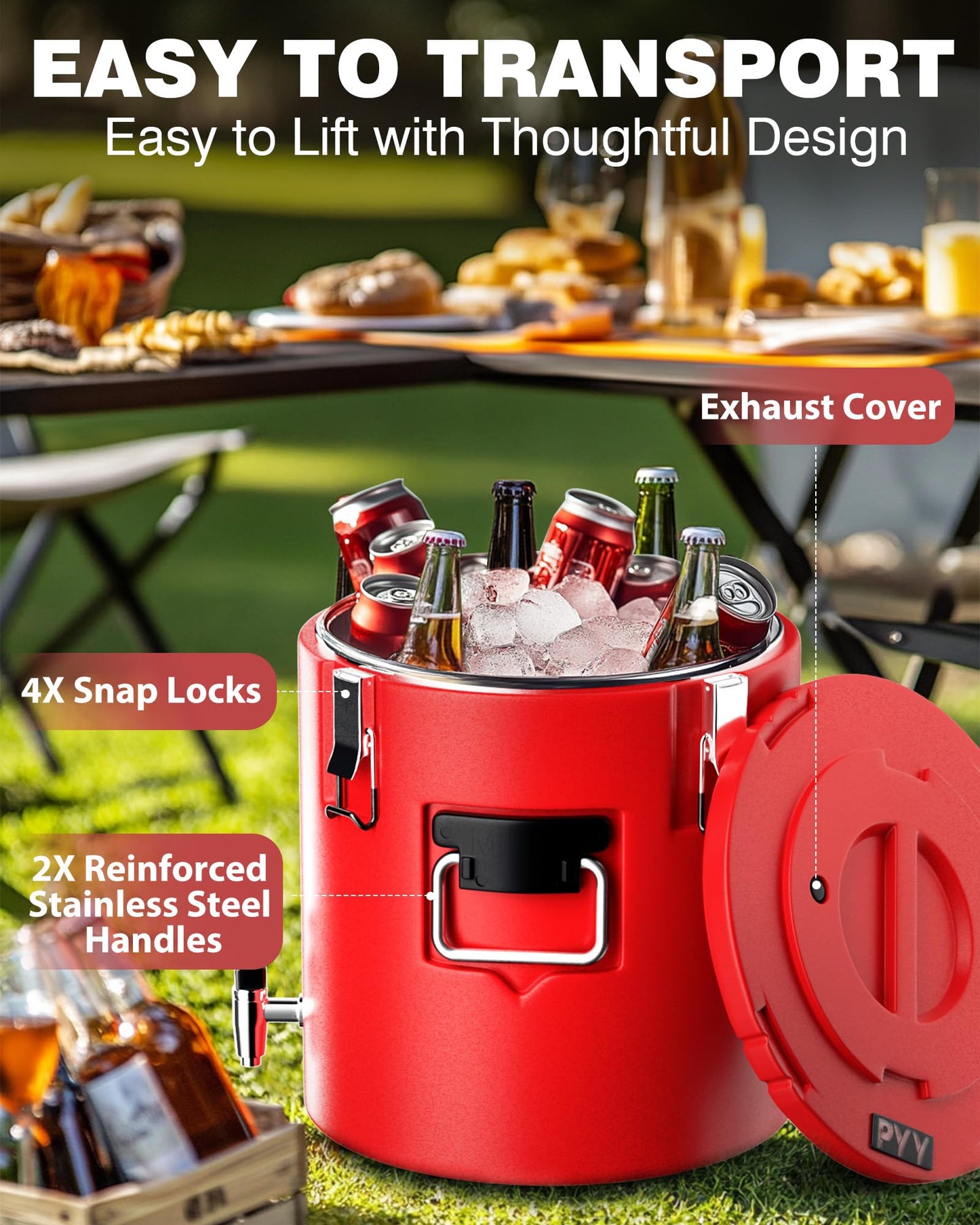 PYY Insulated Beverage Dispenser 8 Gallon - Hot Drink Dispenser with 304 Stainless Steel Interior & Spout, Commercial Thermal Container for Hot and Cold Drink, Portable Outdoors Water Cooler Jug