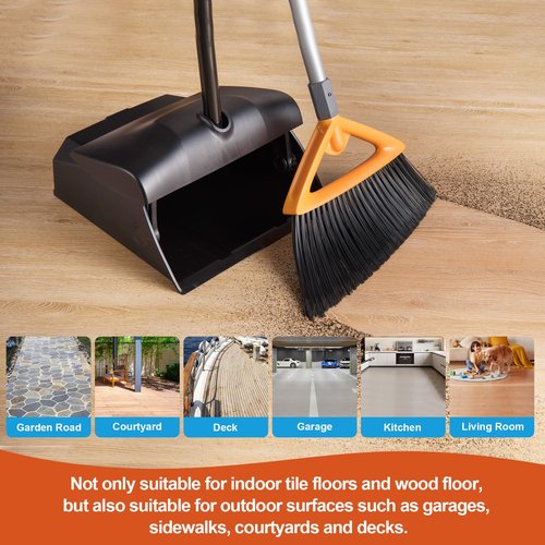 CLEANHOME Outdoor Brooms for Sweeping Patio, Commercial Grade Heavy Duty Broom with Stiff Bristle for Sweeping Garage,Deck,Kitchen,Straw, Outside Broom for Cleaning Pet Hair,Weeds,Leaves,Grey