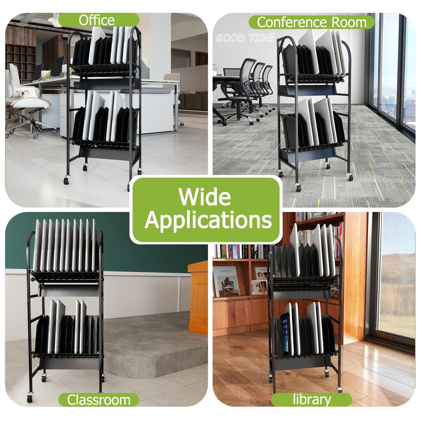 AIWFL 20 Device Laptop Charging Cart, 2 Tier Mobile Open Charging Cart Station Rack for Laptops Computers, Tablets and Chromebooks, Office and Classroom Chromebook Charging Carts Laptop Storage Carts