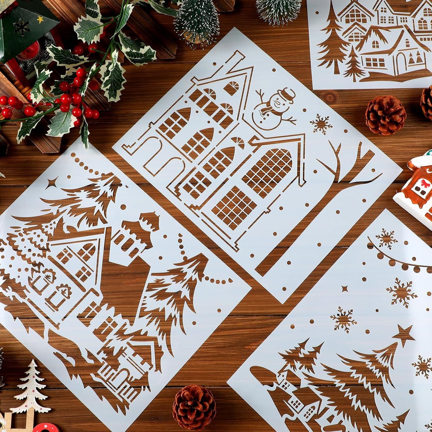 Skiennix 12 Pcs Christmas Stencils - Large Reusable Holiday Templates for DIY Window Decor | 13.78 x 11 Inch