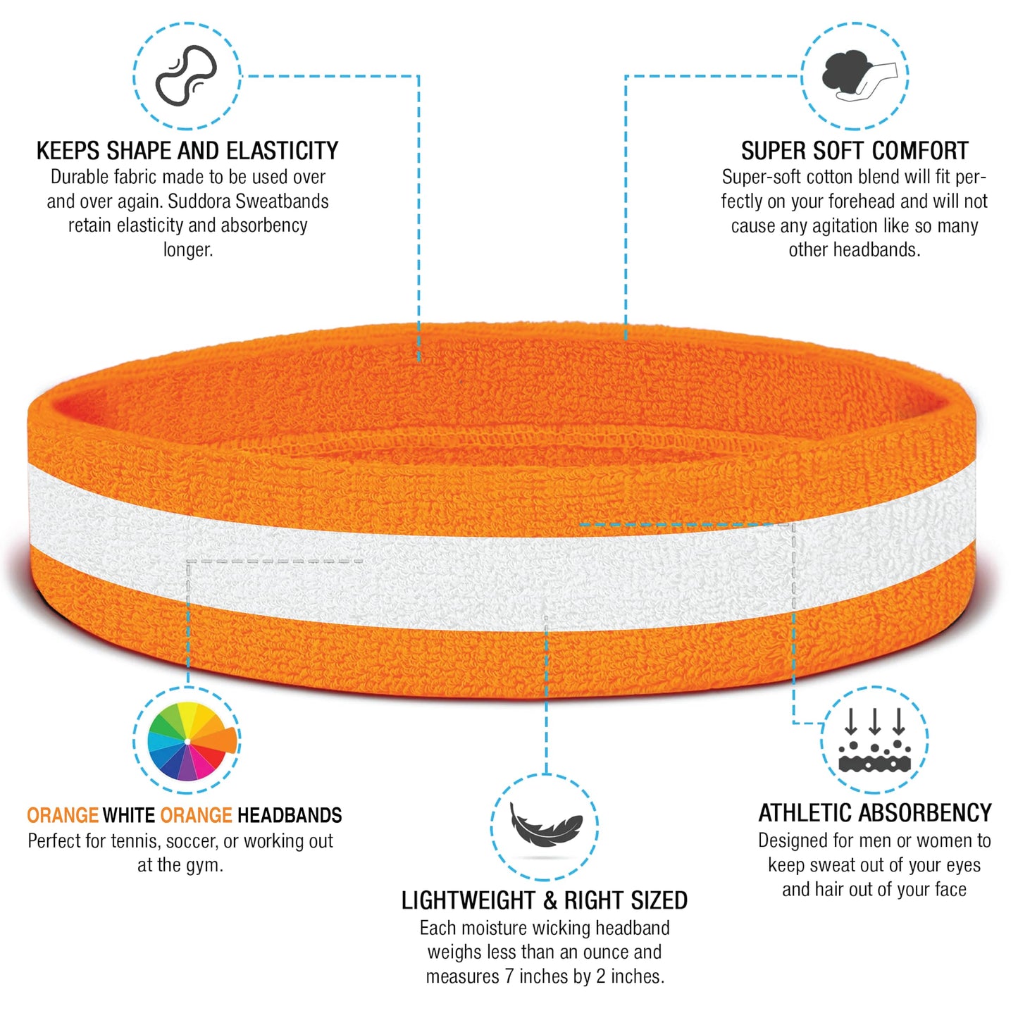 Suddora Moisture Wicking Striped Orange and Black Sweatband Sets (4 Wristbands and 2 Headbands) Breathable Athletic Sweat Bands for Sports, Football, Tennis, Yoga, Gym, Costumes & Cosplay,