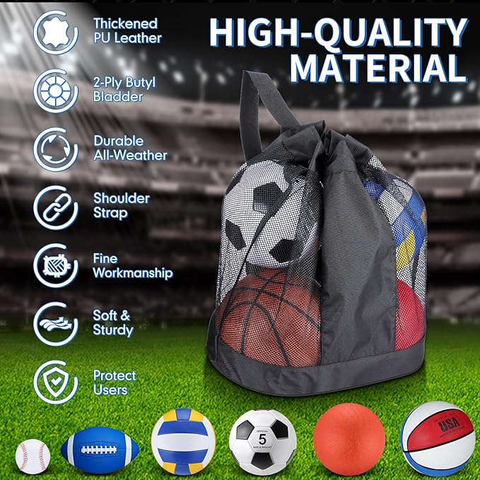 Leyndo 18 Pcs Sport Balls Bulk Set Basketball Football Volleyball Soccer Playground Baseball with Sport Equipment Bag Pump for Outdoor Indoor Practice Gift