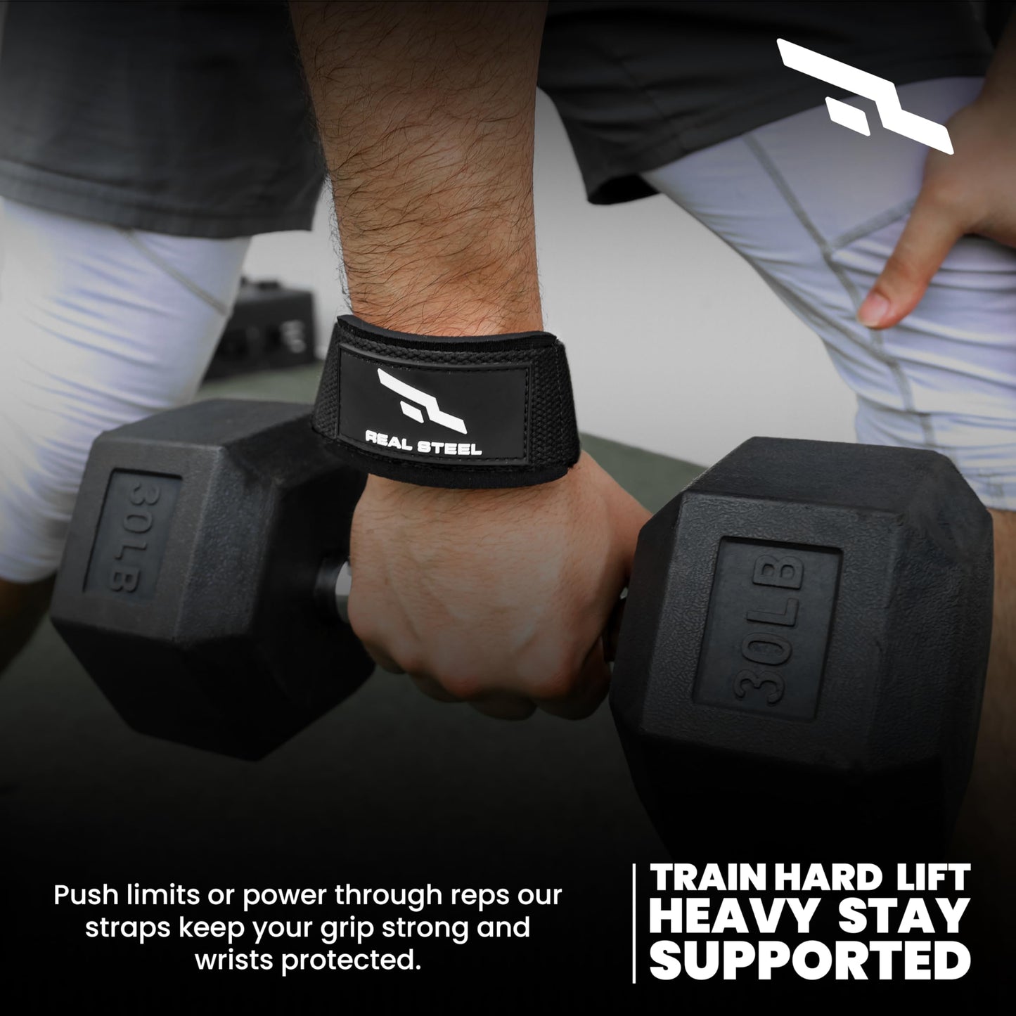 Real Steel Lifting Wrist Straps for Weightlifting - 24" Cotton Weight Lifting Straps for Men and Women for Deadlifts, Bodybuilding, Powerlifting - Padded Neoprene Gym Hand Grips - Black