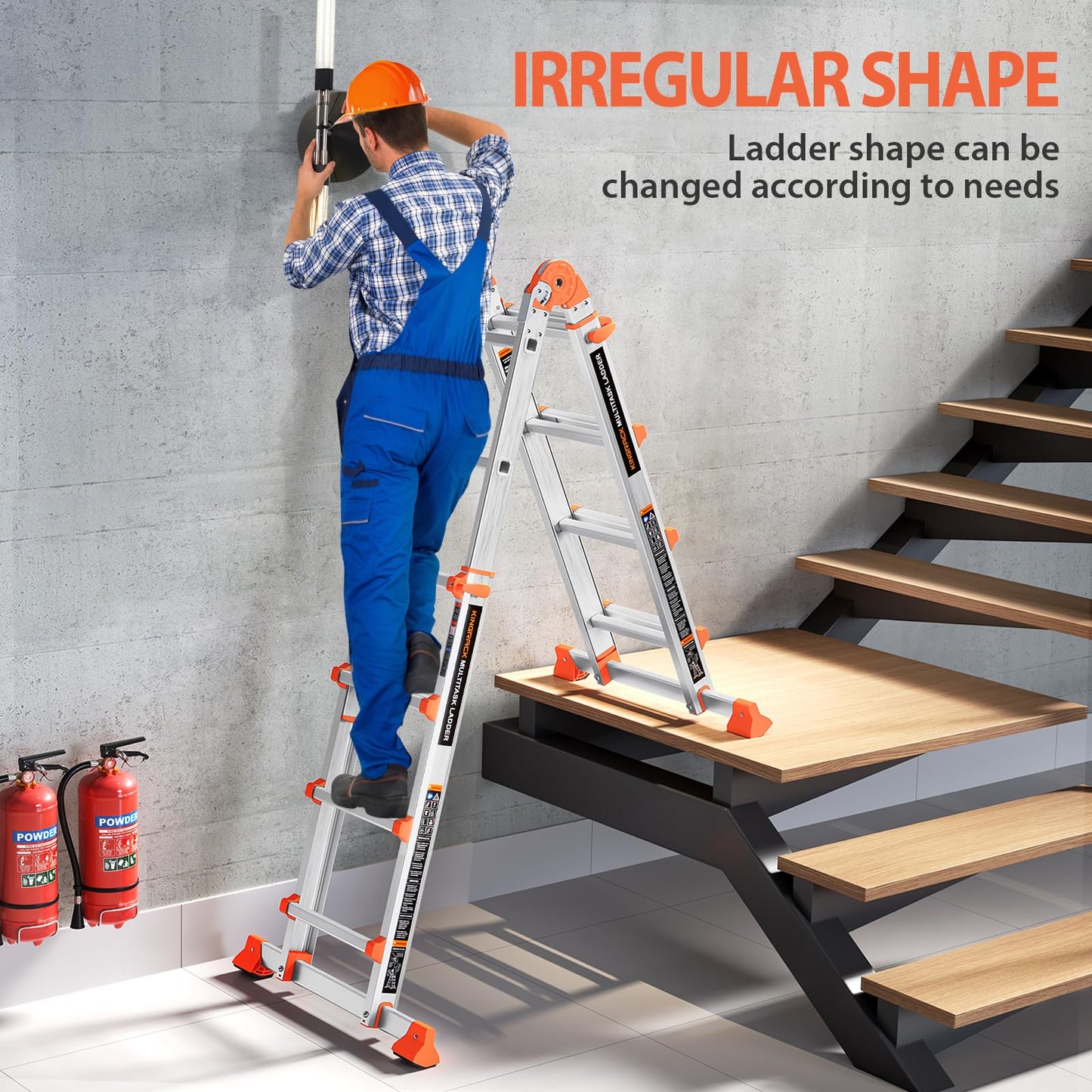 KINGRACK Ladder, A Frame 4 Step Extension Ladder, 11.4 Ft Anti-Slip Multi Position Ladder with Stabilizer Bar, 330 lbs Security Load Telescoping Aluminum Ladders for Stairs Home Outdoor Roof Work