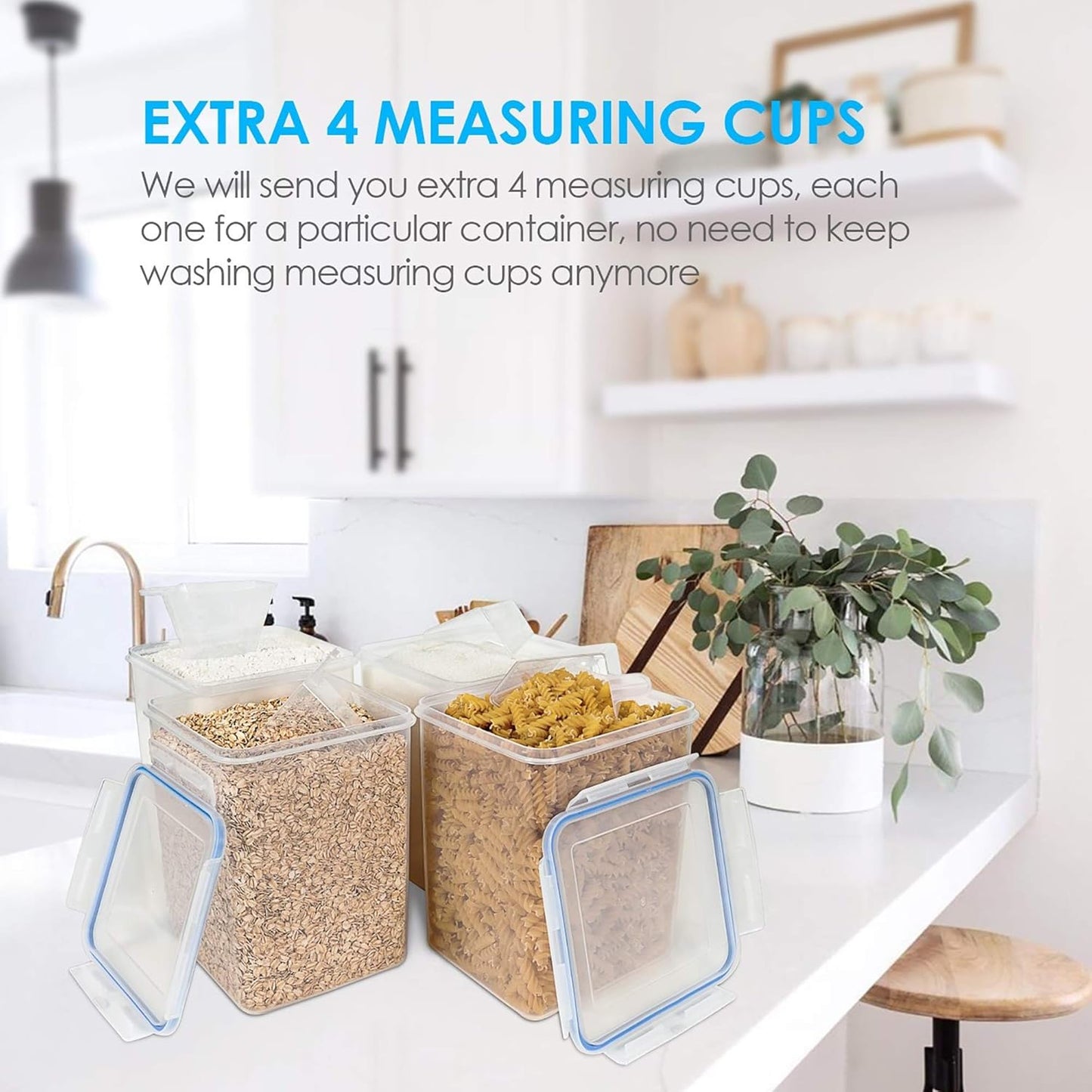 Vtopmart Large Food Storage Containers - 5.2L BPA-Free Airtight Canisters with Lids & Labels | 4-Pack in Blue