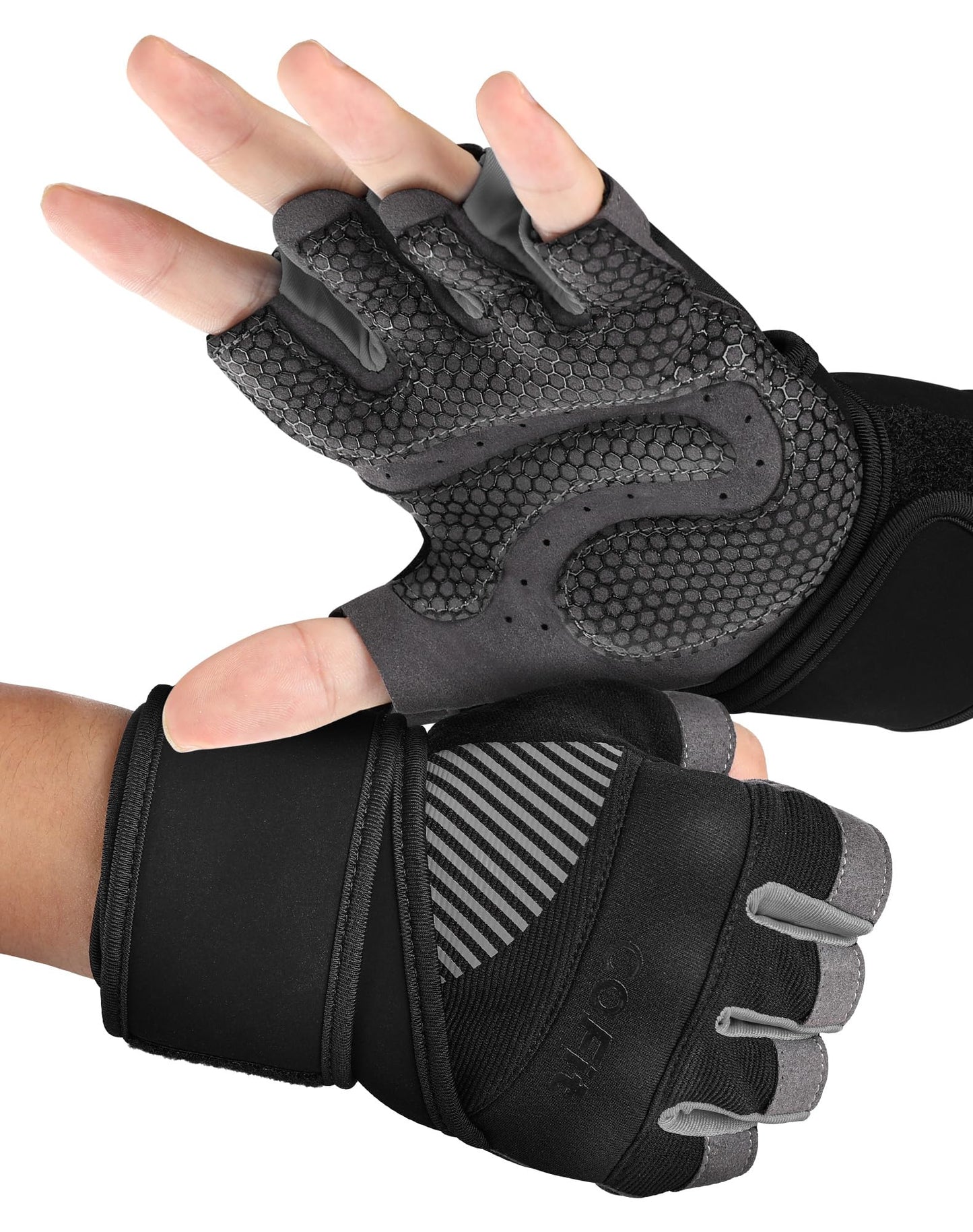 COFIT Breathable Workout Gloves, Antislip Weight Lifting Gym Gloves for Men Women with Wrist Wrap Support, Superior Grip & Palm Protection for Weightlifting, Fitness, Exercise, Training - Black L