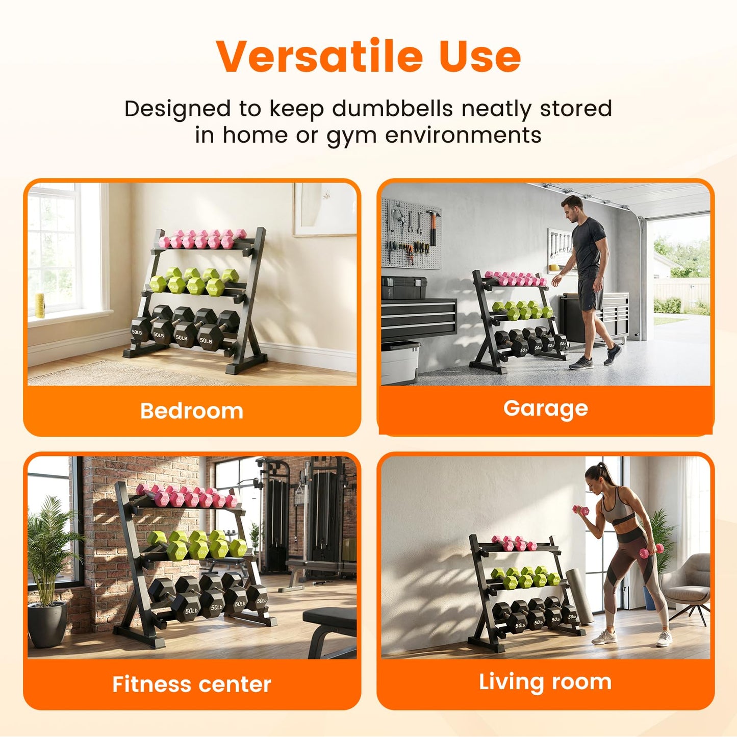 Dumbbell Rack, 3-Tier Dumbbell Weight Rack for Home Gym, Dumbbell Set for Dumbbell Kettlebell Barbell, Heavy Duty Weight Storage Organizer, Dumbbell Rack Stand Only