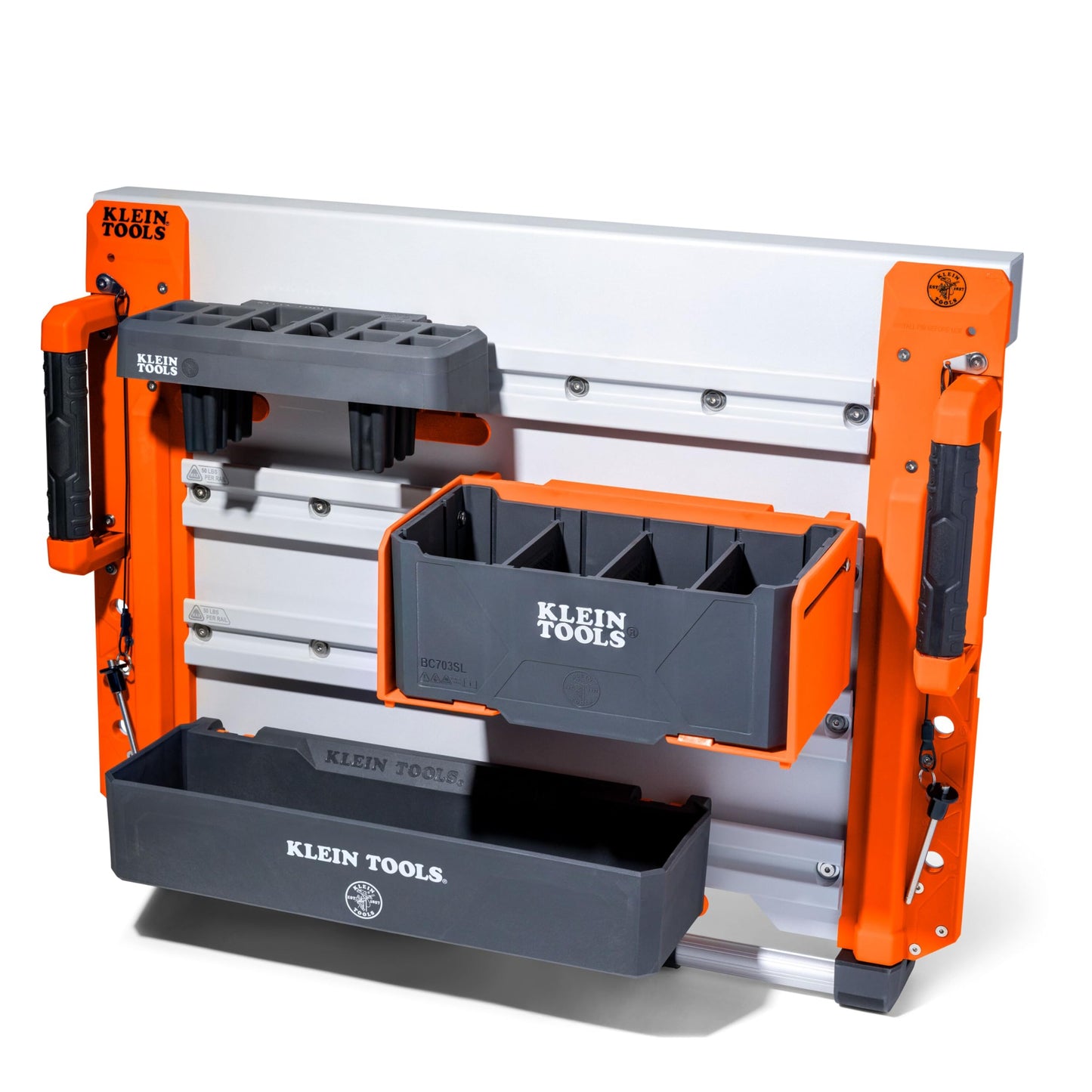 KLEIN TOOLS BC700WA LiftPro 24-Inch Wall Mount System, Heavy-Duty Modular Tool Organization with Four Interior and One Exterior Rail, 50-Pound Capacity Per Rail For Man Lift and Scissor Lift