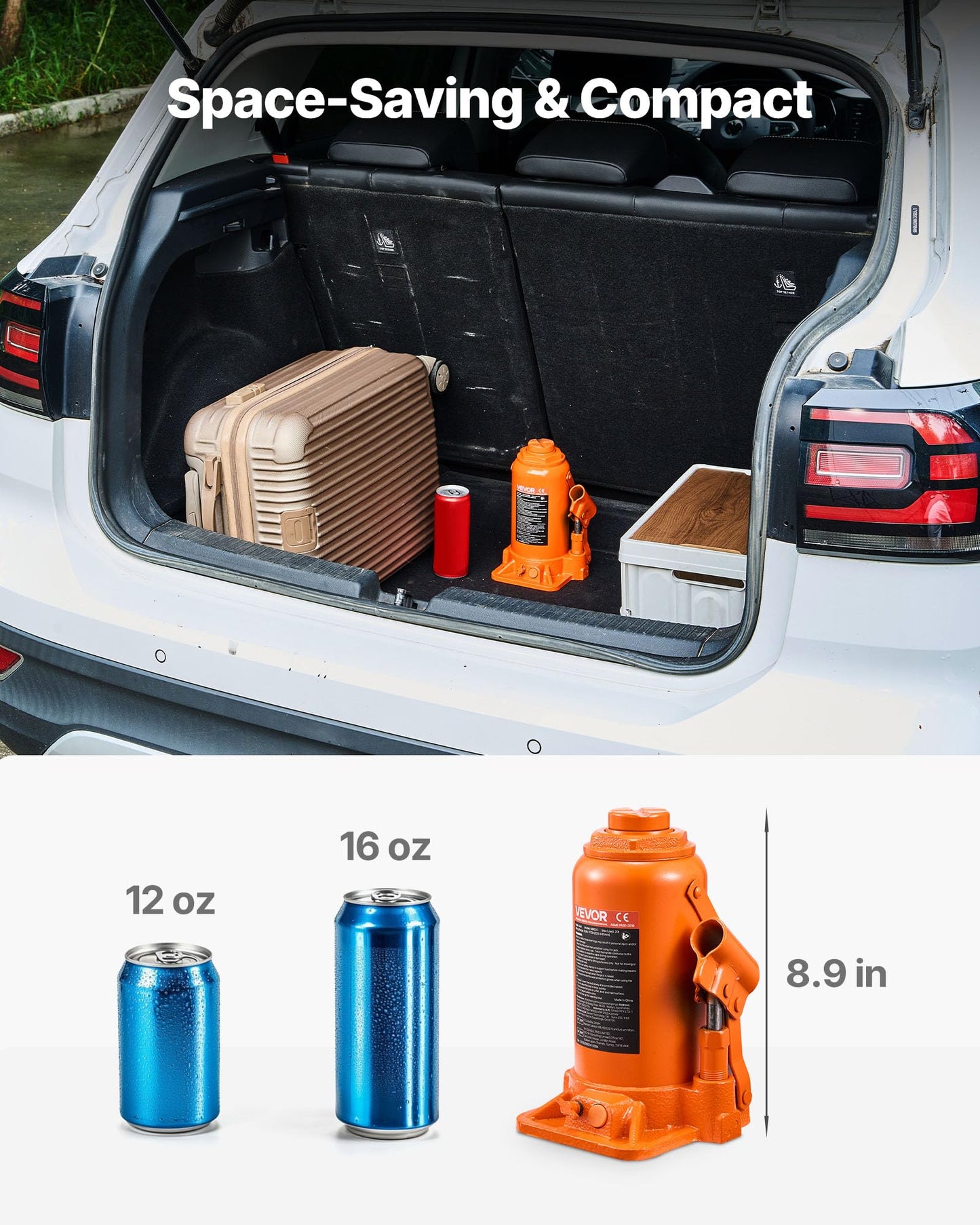 VEVOR Hydraulic Bottle Jack, 20 Ton/44092 LBS All Welded Bottle Jack, 7.5-14 inch Lifting Range, with 3-Section Long Handle, for Pickup Truck, Truck, Car, RV, Auto Repair, Industrial Engineering