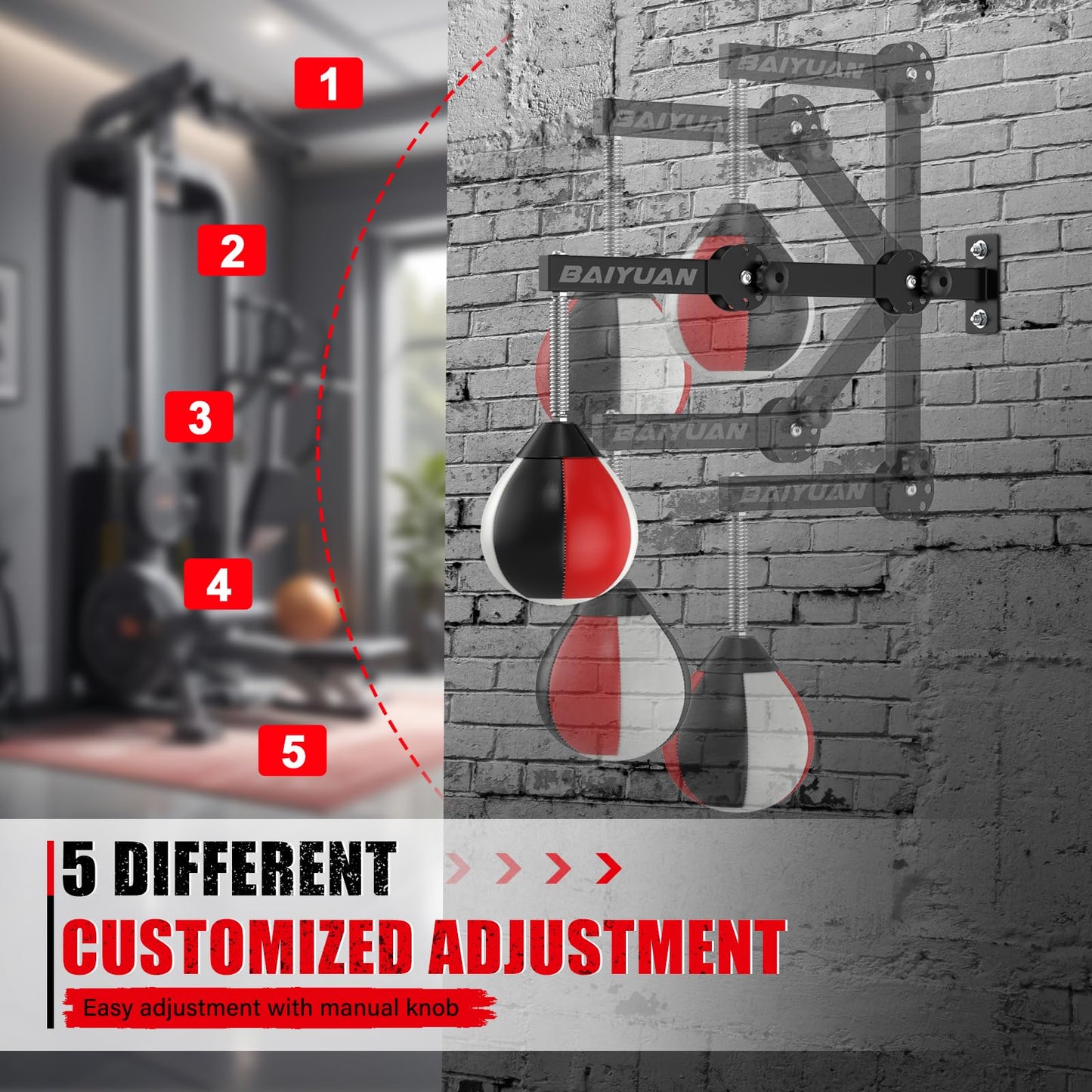 Adjustable Speed Bag for Boxing - Wall Mount Punching Bag Height Adjustable Bracket & Foldable Reflex Ball - Adults Teens and Kids Home Gym Boxing Bag Equipment - Fits Small Spaces