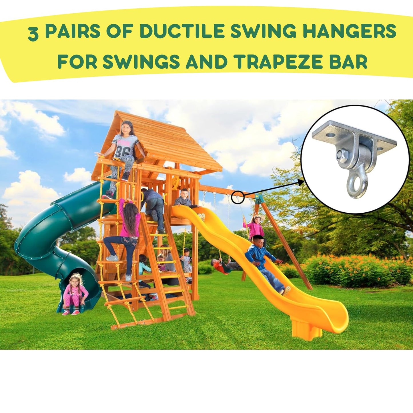 Eastern Jungle Gym DIY Swing Set Hardware Kit with Easy 1-2-3 A-Frame Brackets, Swing Seats, Ring Trapeze Bar and All Assembly Hardware and Instructions - Wood Not Included