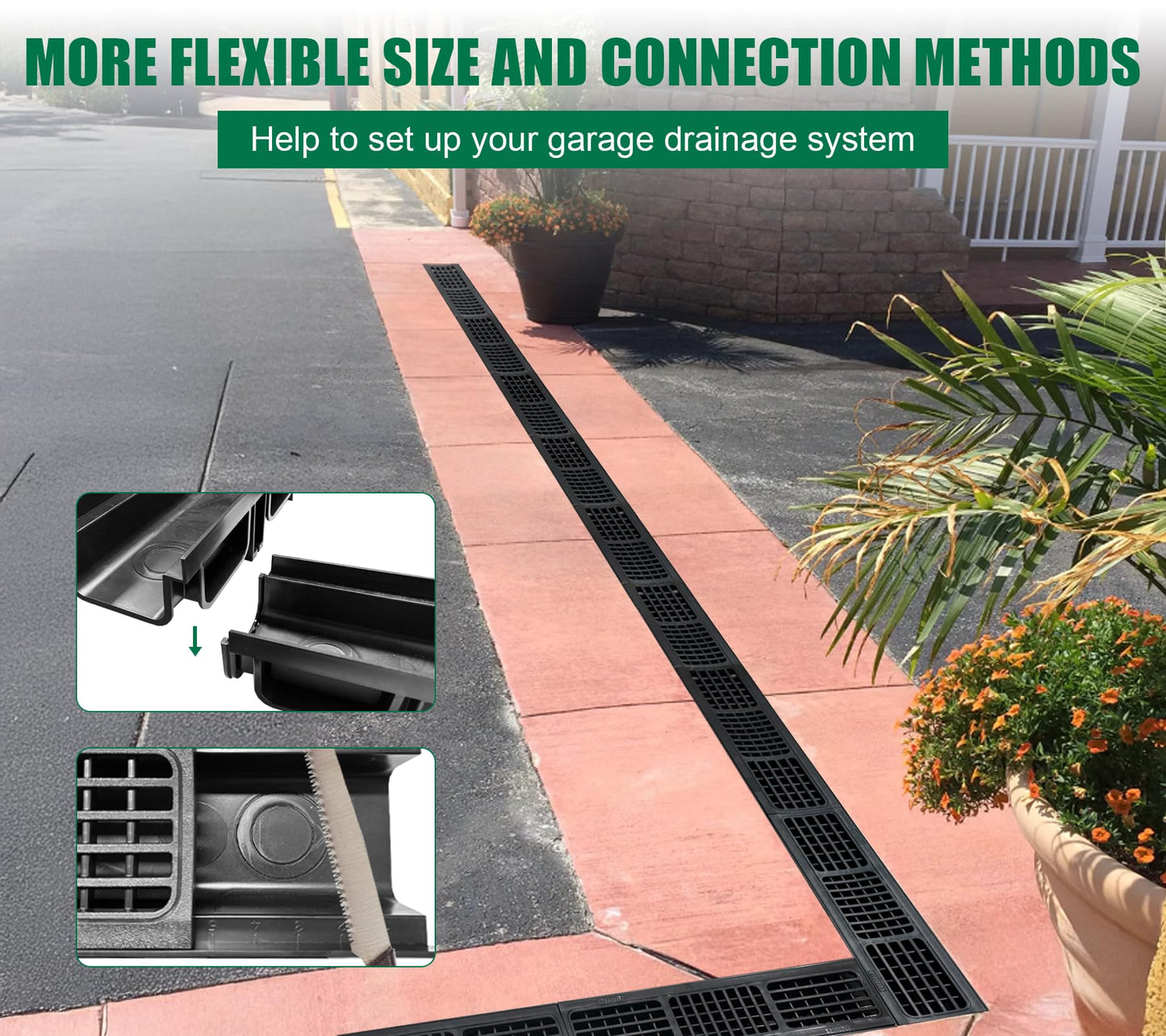 Natotela B Class Driveway Channel Drain with HDPE Grate-19.7Lx5.5Wx3.9H in. Shallow Profile Trench Drain System,6 Pack Total Length 118.2in,Heavy Duty Trench Drain for Garage,Parking Lot,Concrete