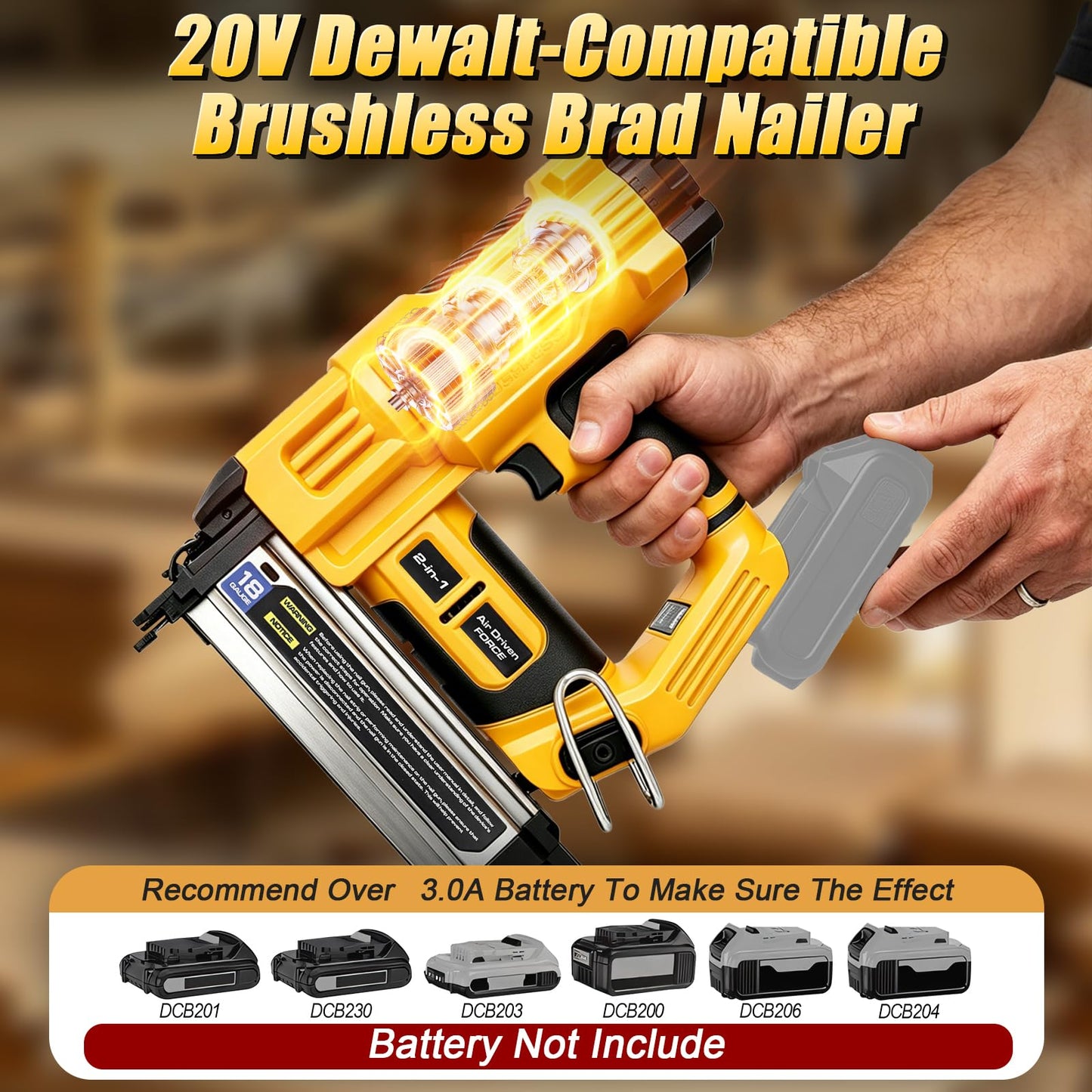 2 in 1 Cordless Brad Nailer Compatible with Dewalt 20V MAX Battery(NO Battery):Electric Nail Gun for Wood, Trim Work, DIY - A Nice Gift for a Husband or Father (Yellow and black)