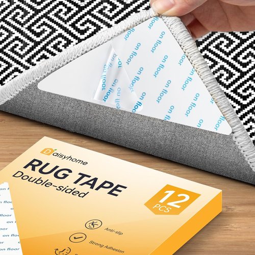 Daisyhome 12 PCS Rug Tape - Double-Sided Adhesive Gripper for Hardwood Floors | Anti-Slip Carpet Solution