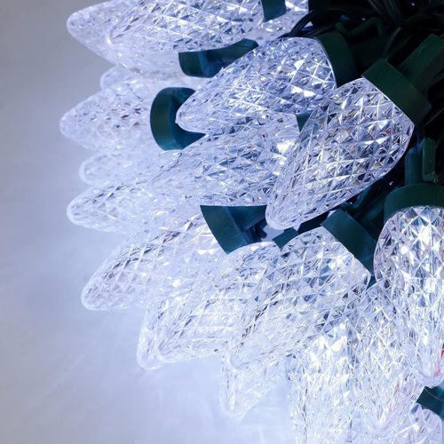 C9 Christmas Lights - 50 LED Faceted String Lights | 24.5 FT Connectable Indoor/Outdoor, Cool White