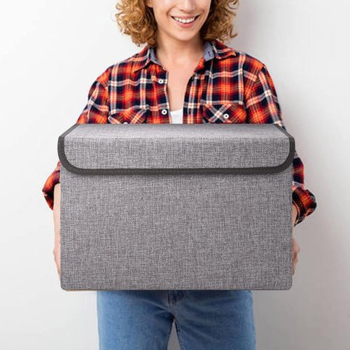 Bagnizer Collapsible Storage Bins - Large 17" 42 Quarts | Foldable Fabric Boxes with Lids (3-Pack, Gray)