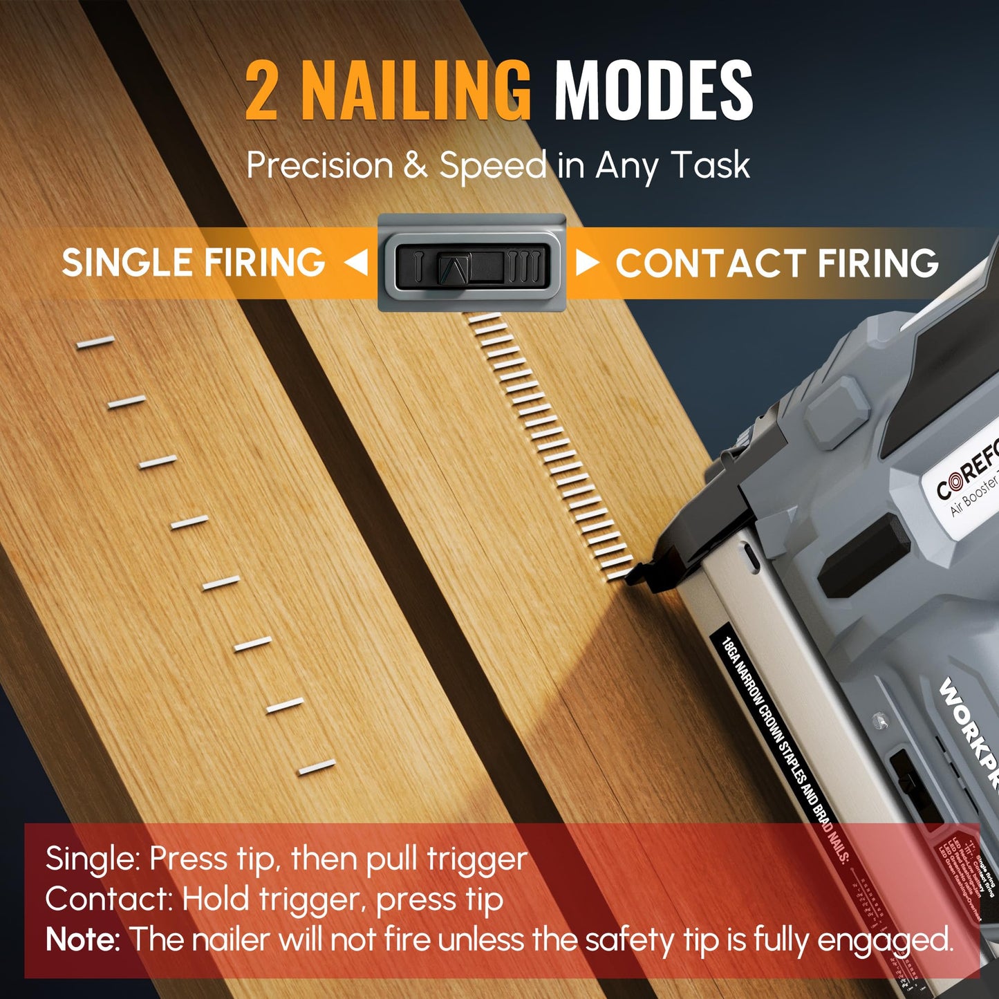 WORKPROX 20V Cordless Brad Nailer kit, 18 Gauge 2-in-1 Nail & Staple Gun with 2.0Ah Rechargeable Battery, 1000 Staples & 1000 Nails, for Woodworking, Upholstery, DIY Projects & Home Improvement