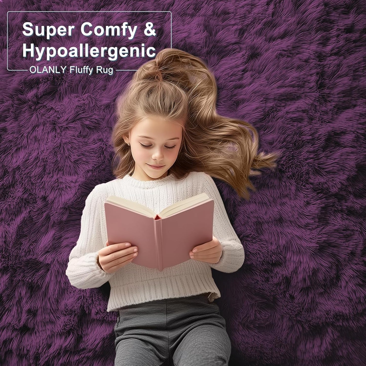 OLANLY Area Rug - Soft Fluffy Shaggy Carpet for Living Room & Bedroom - 4x5.9 ft Dark Purple