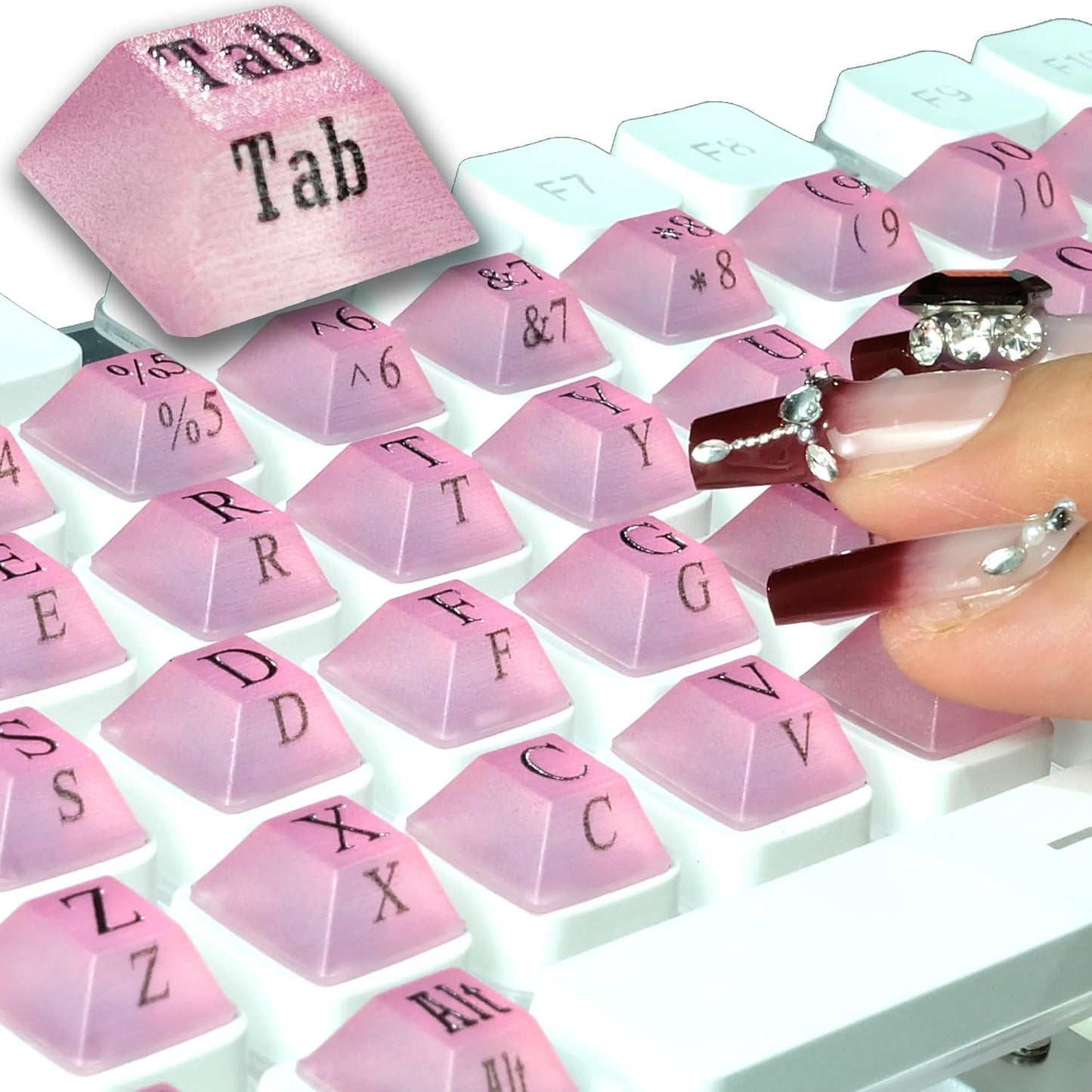 Zooplan 80 Pcs Self-Adhesive PC Keyboard Keys for Long Nails Typing and Gaming, Anti-Damage Symbolic and Alphanumeric